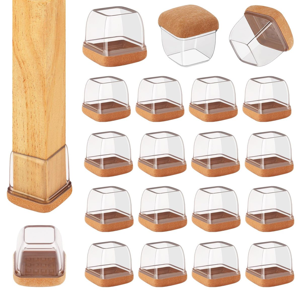 16 Pcs Square Chair Leg Floor Protectors for Hardwood Floors (16 Count)