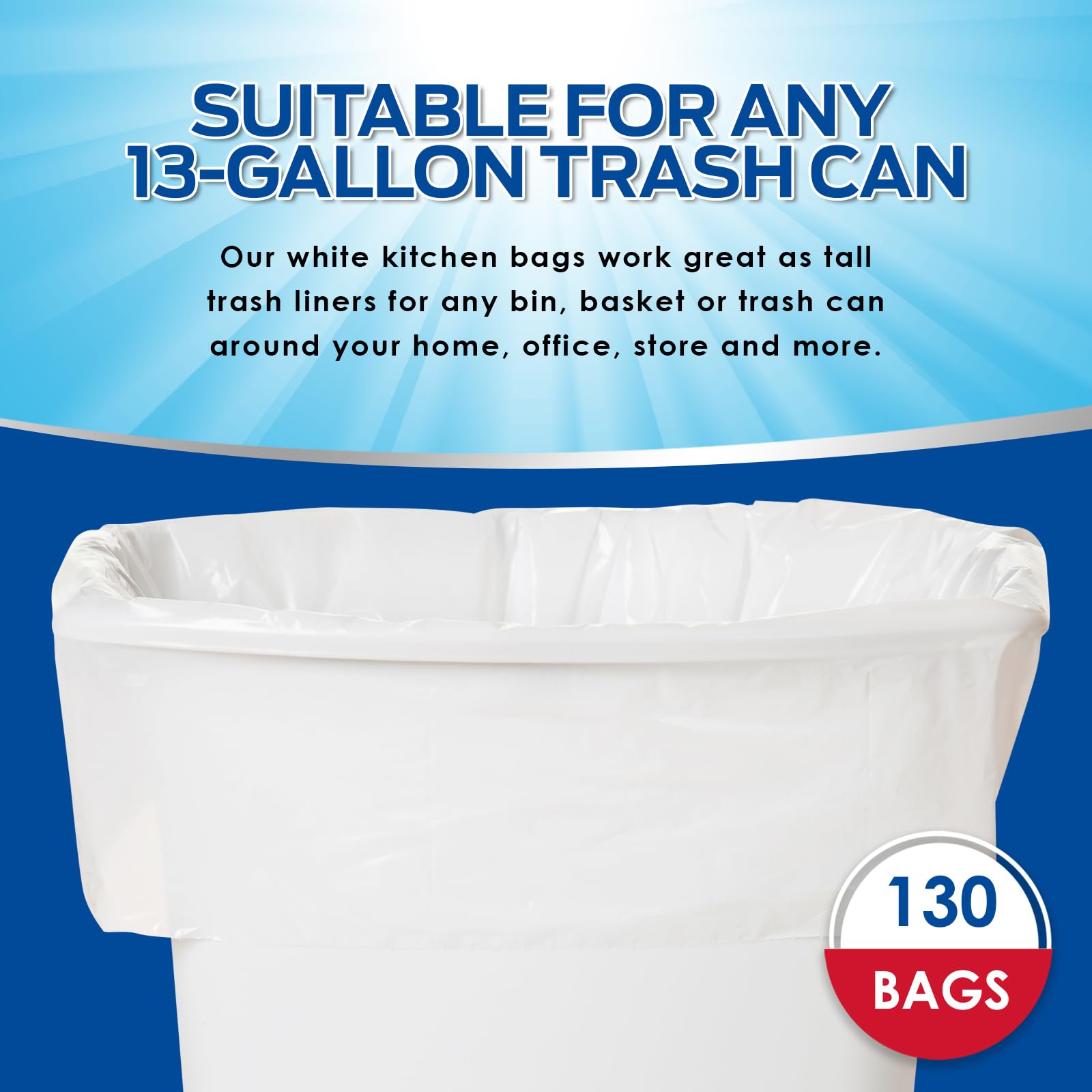13 Gallon Tall Trash Bags with Twist Ties (130 Count)