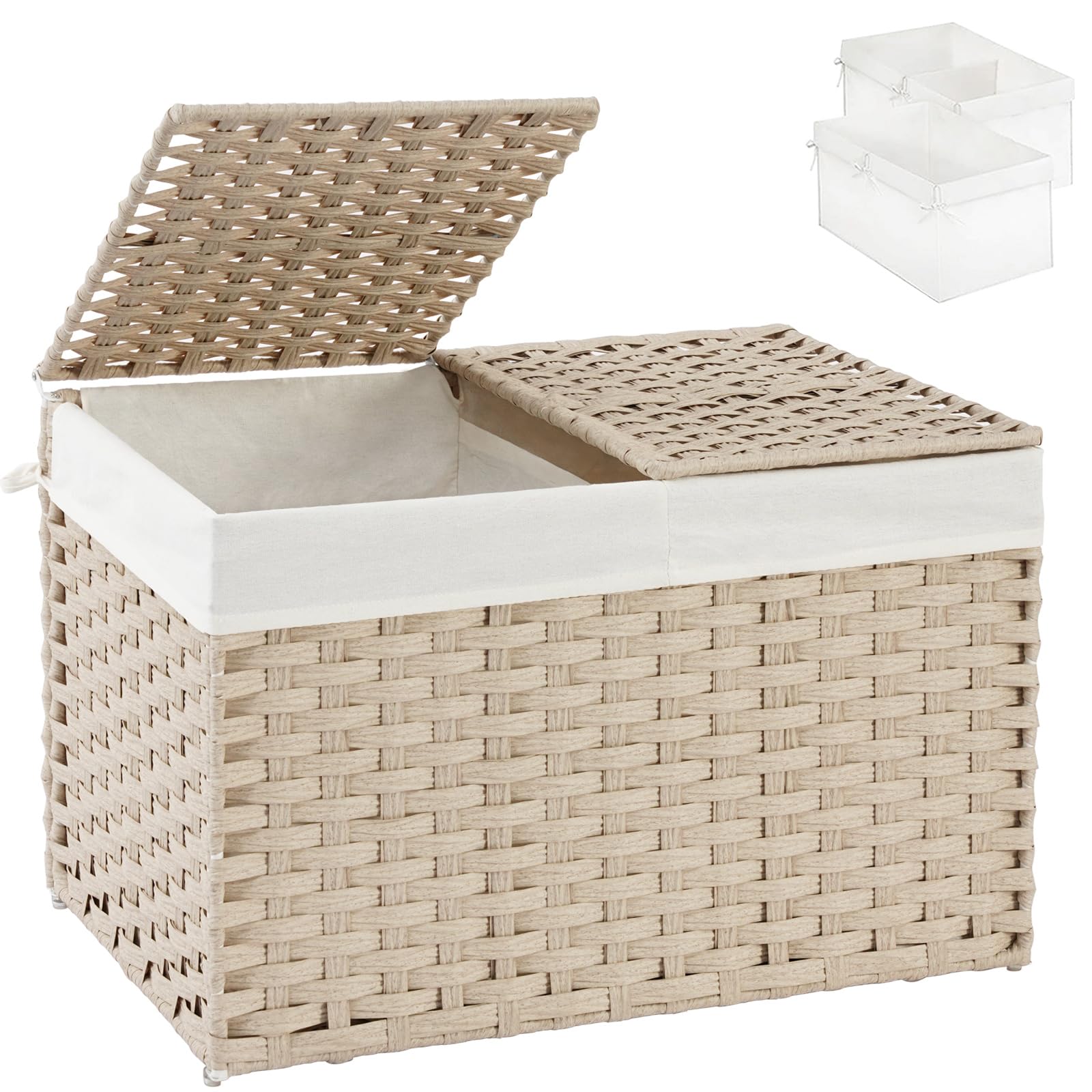 Storage Basket with Lid 105L PE Rattan Storage Bin Light Khaki