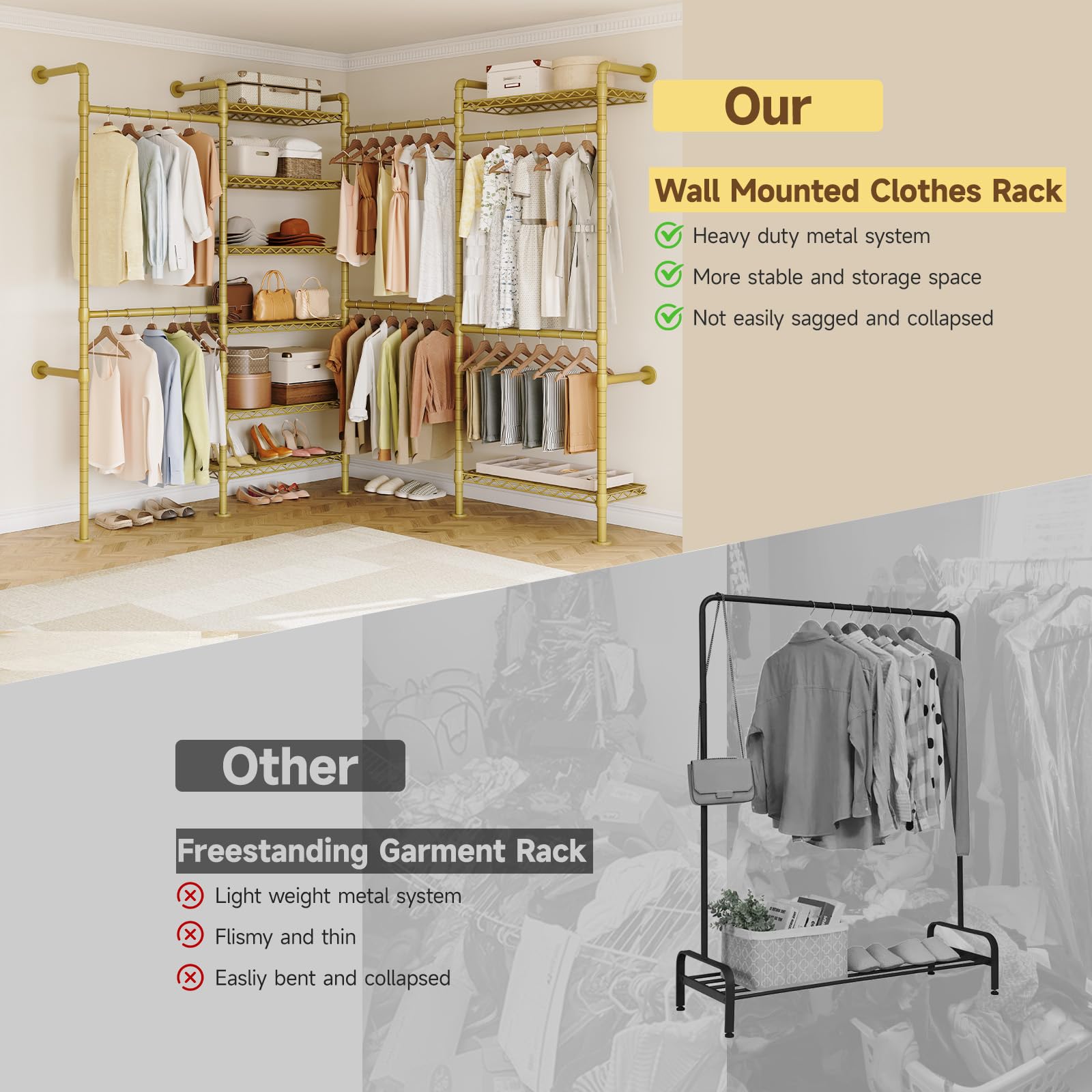 L4 Wall Mounted Heavy Duty Corner Industrial Pipe Clothing Rack
