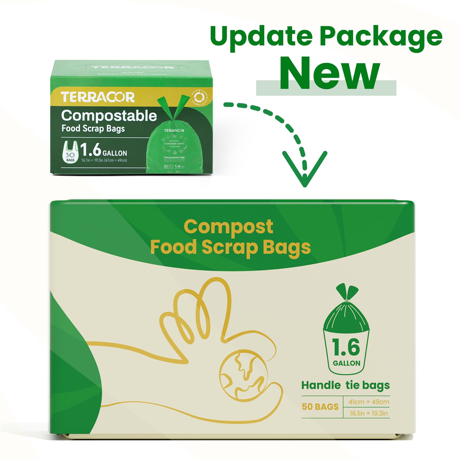 1.6 Gallon Compostable Food Scrap Bags Handle Tie for Kitchen Countertop Bin (100 Count)