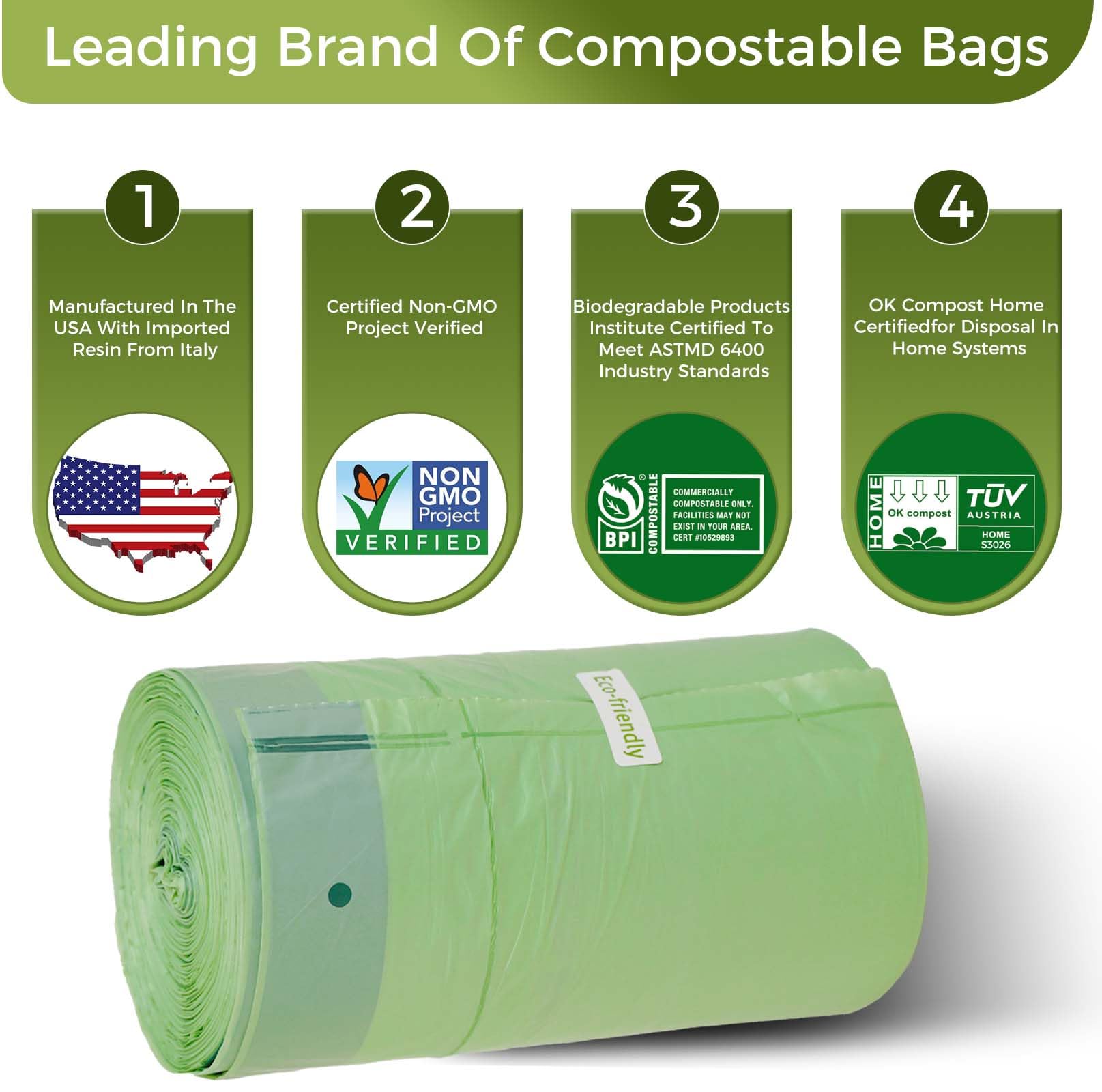 3 Gallon Compostable Trash Bags Drawstring (50 Count)
