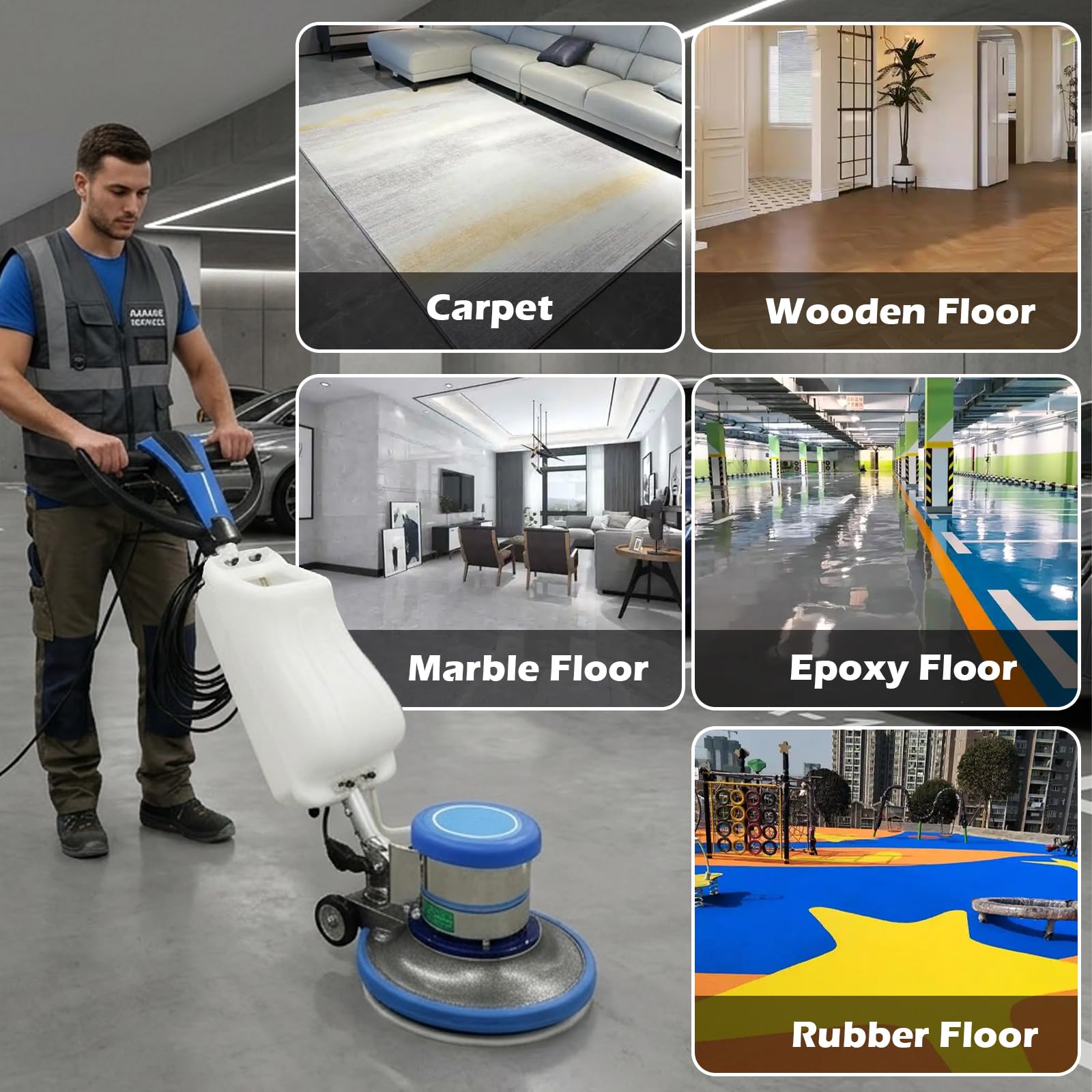 Floor Polisher Commercial Floor Buffer Scrubber Buffer Polisher Machine 17" Carpet Cleaning Machine Industrial Orbiter Floor Cleaning 175RPM with 3gal Tank and 3 Brush heads