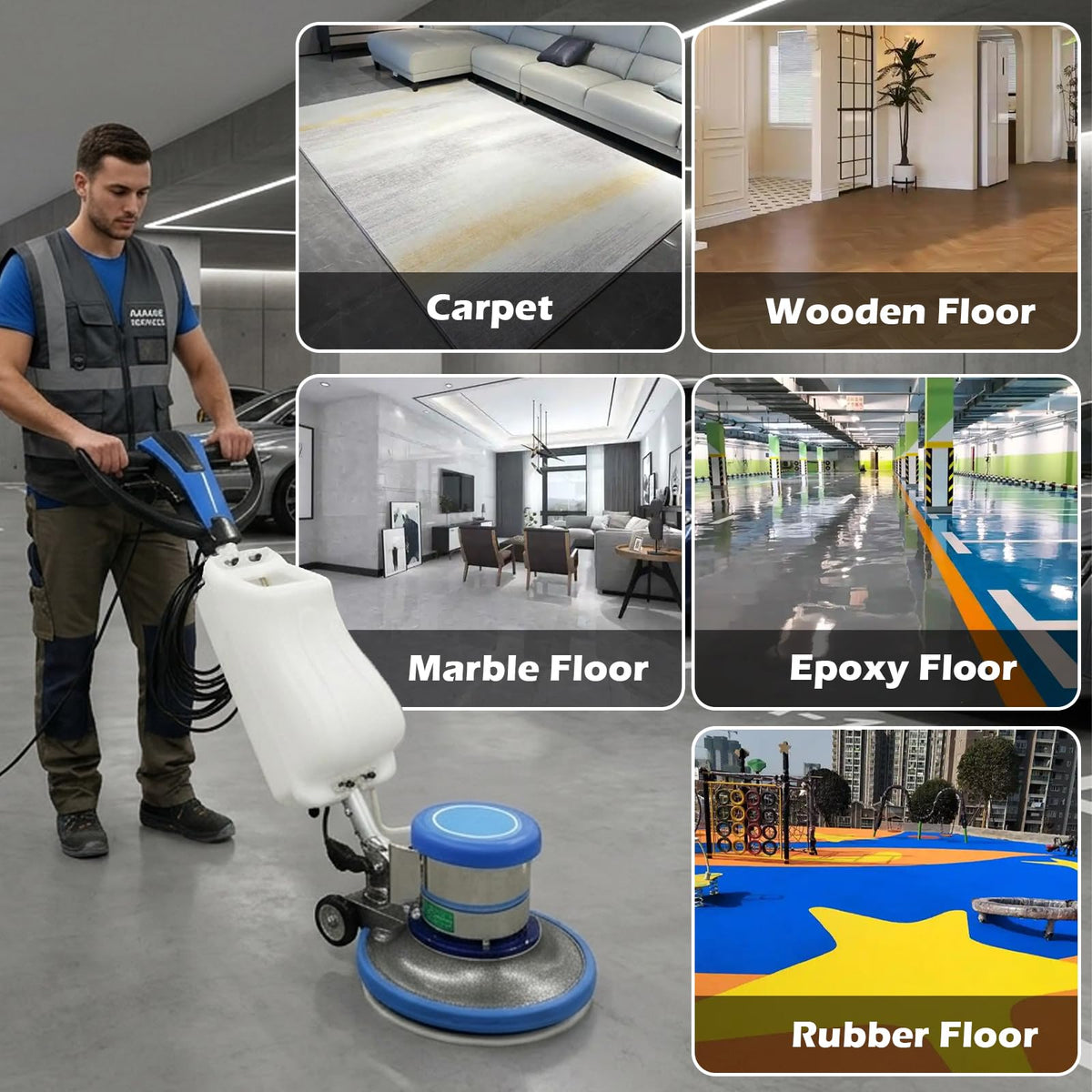 Floor Polisher Commercial Floor Buffer Scrubber Buffer Polisher Machine 17" Carpet Cleaning Machine Industrial Orbiter Floor Cleaning 175RPM with 3gal Tank and 3 Brush heads