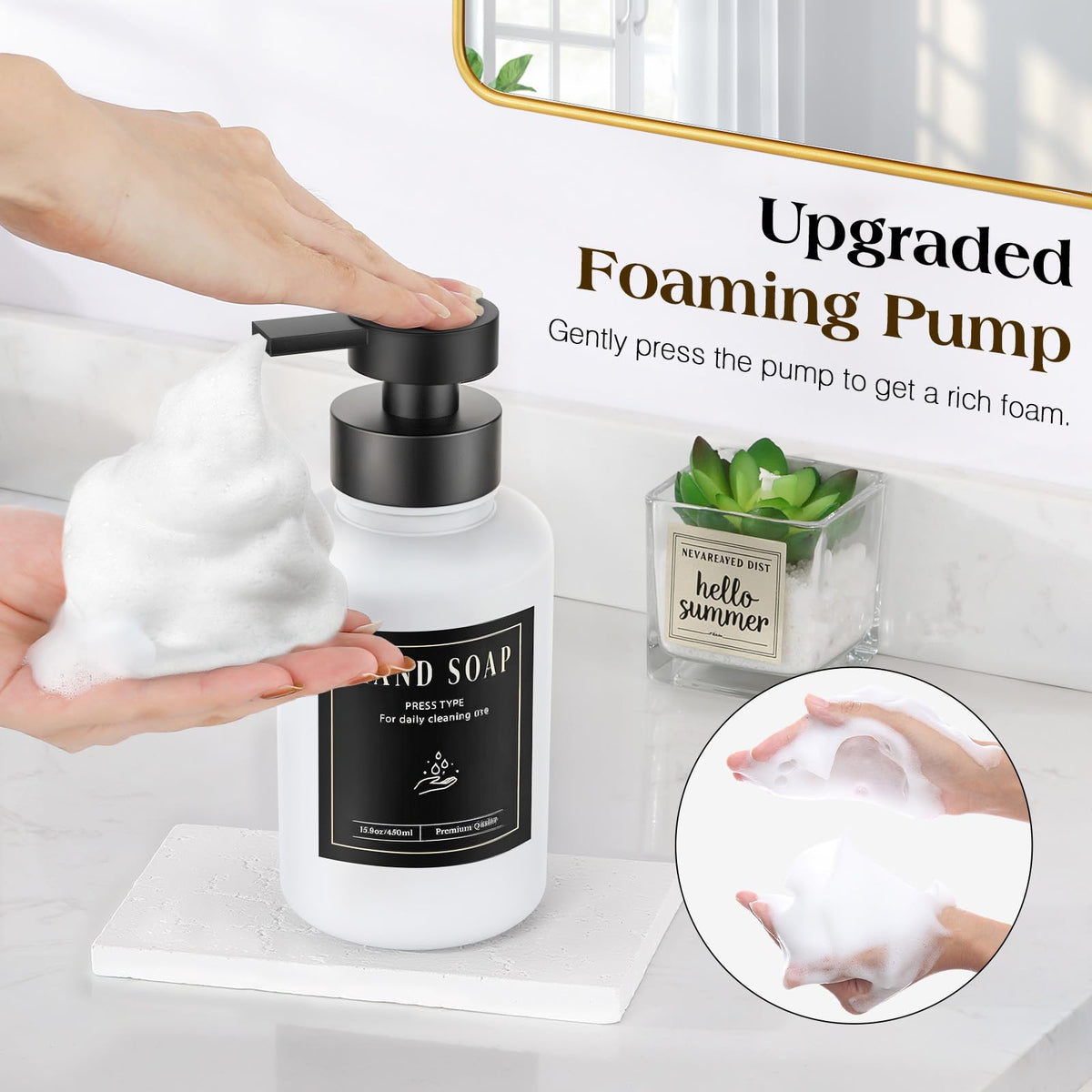 Glass Foaming Soap Dispenser 15oz Hand Soap Bottle (2 Count)