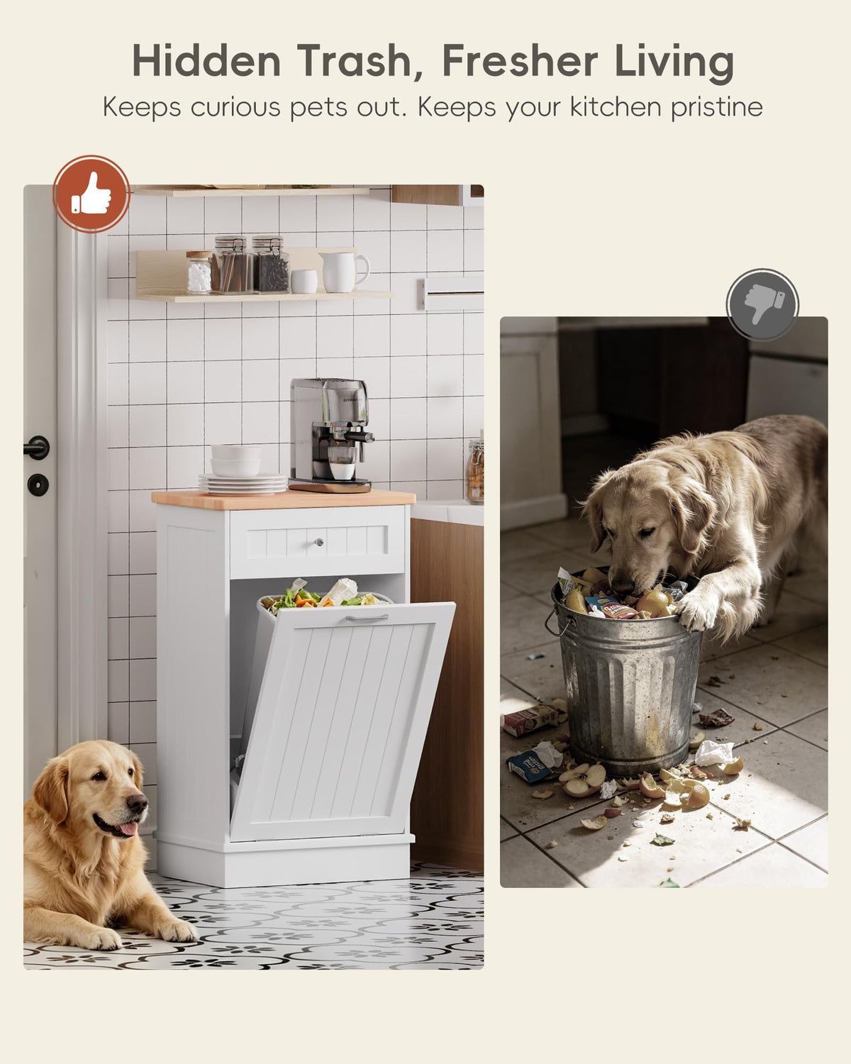10 Gallon Tilt Out Trash Cabinet with Big Storage Drawer