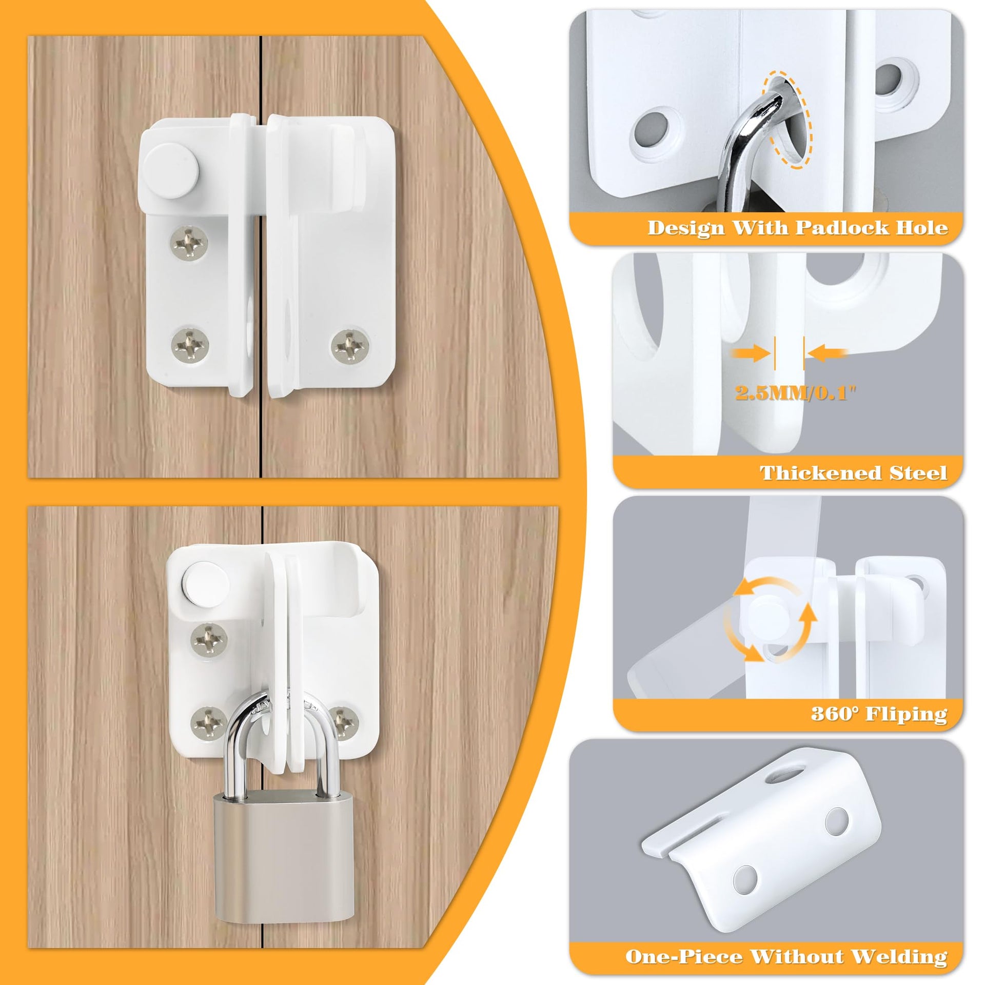 Flip Latch Gate Latch White Shed Lock Shed Latch Barn Door Lock Locking Latches for Barn Fence Cabinet Garden Garage Window Pet Dog Cage