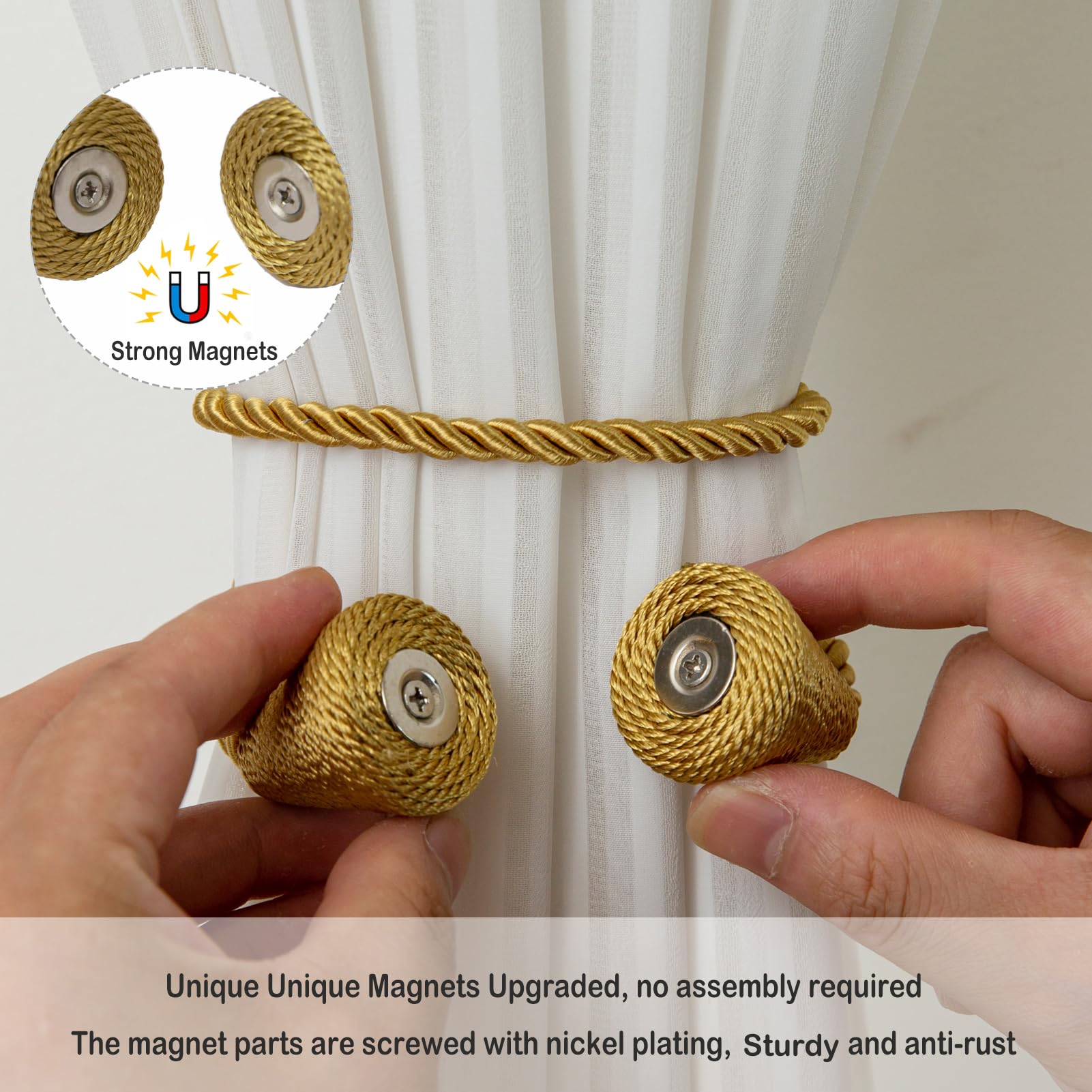 Magnetic Curtain Tiebacks 6 Pack Outdoor Rope Curtain Tie Backs Decorative Window Treatment Holdbacks for Home Decorative Curtain (6 Count)