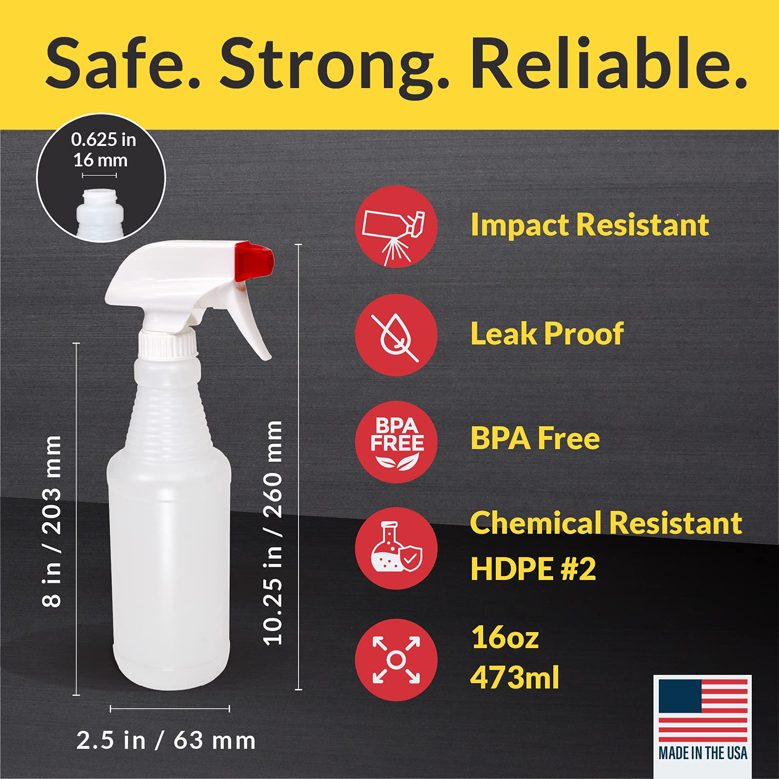 Plastic Spray Bottles Leak Proof Technology Empty 16 oz Value Pack of 64 Made In USA (64 Count)