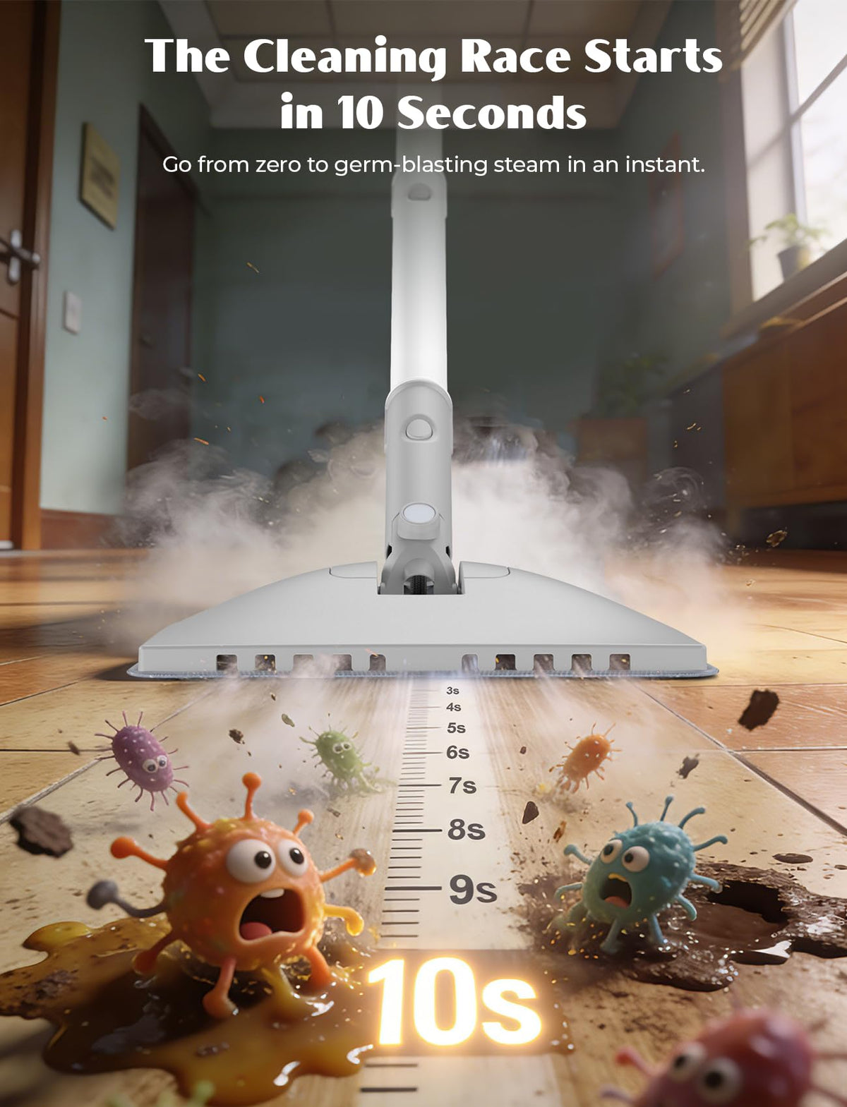 10-in-1 Steam Mop, Detachable Handheld Steam Cleaner, Multi & Up Steamer for Cleaning with 350ml Tank,10s Heat-Up, 23Ft Cord, 248°F 1200W Powerful Floor Steam Mop for Hardwood Floors, Grout, Carpet