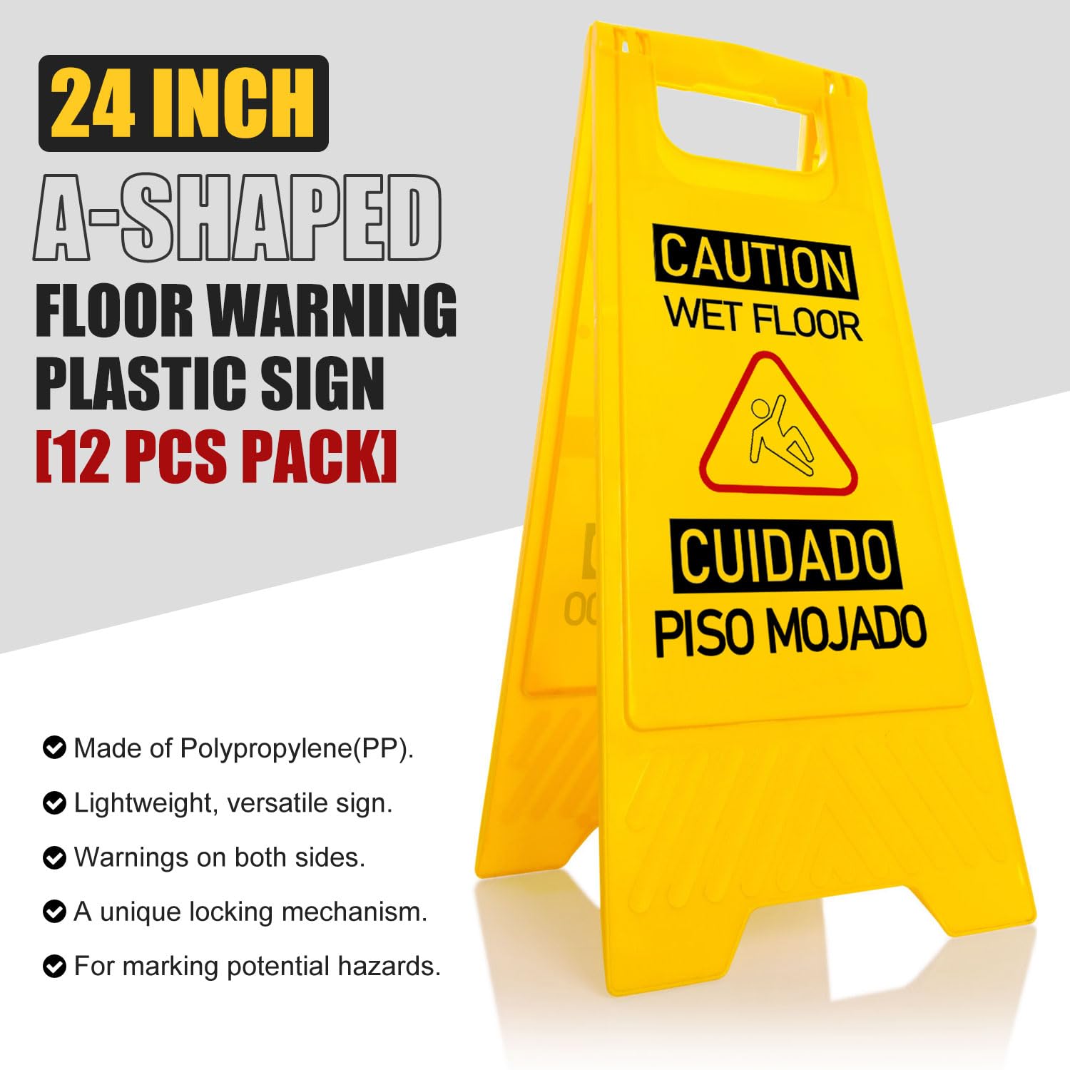 12 Pack Bilingual Caution Wet Floor Signs (12 Count)
