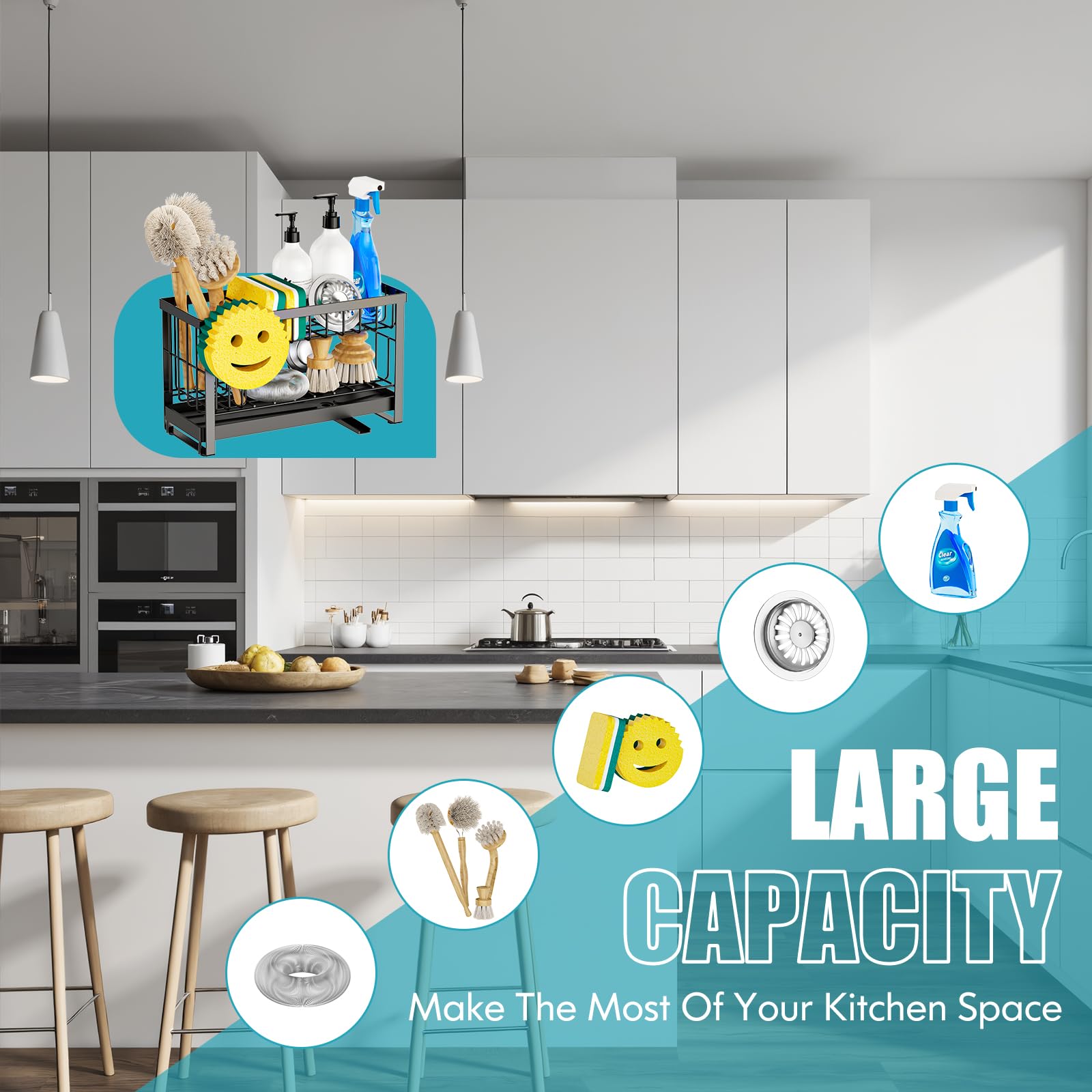 Sponge Holder for Kitchen Sink with Flexible Smiley Face