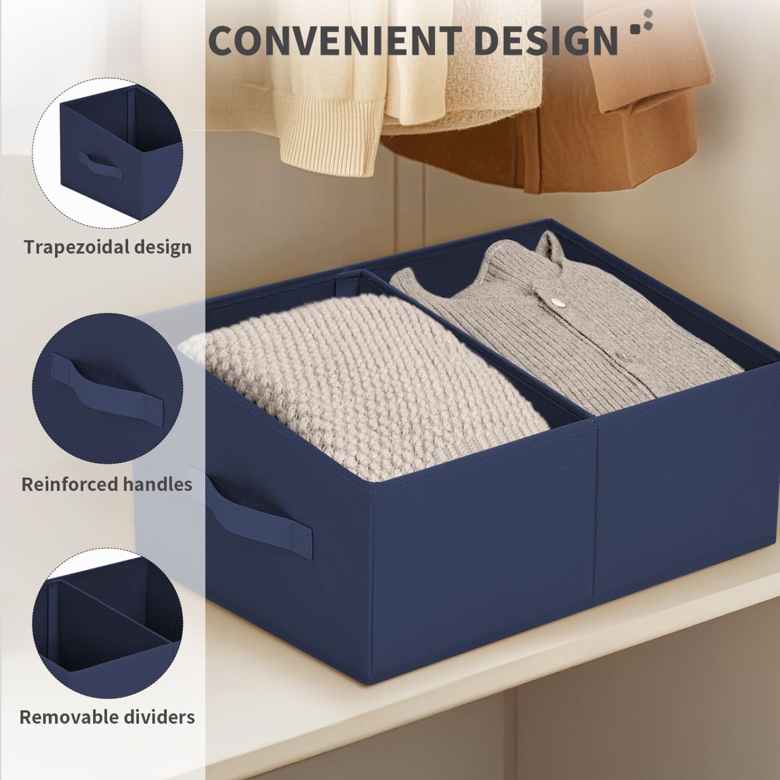 Large Closet Shelf Organizer Bins 8Packs with Handles and Divider (8 Count)