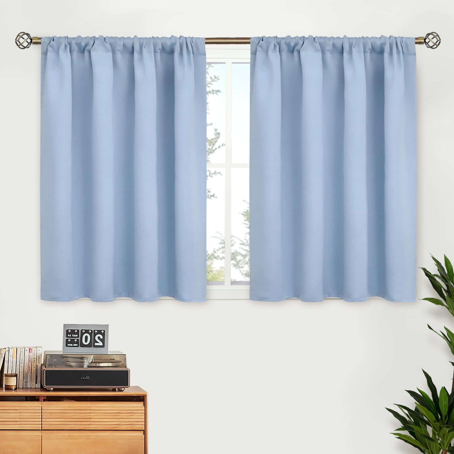 Light Blue Room Darkening Curtains 40 Inches Long for Bedroom (2 Count)