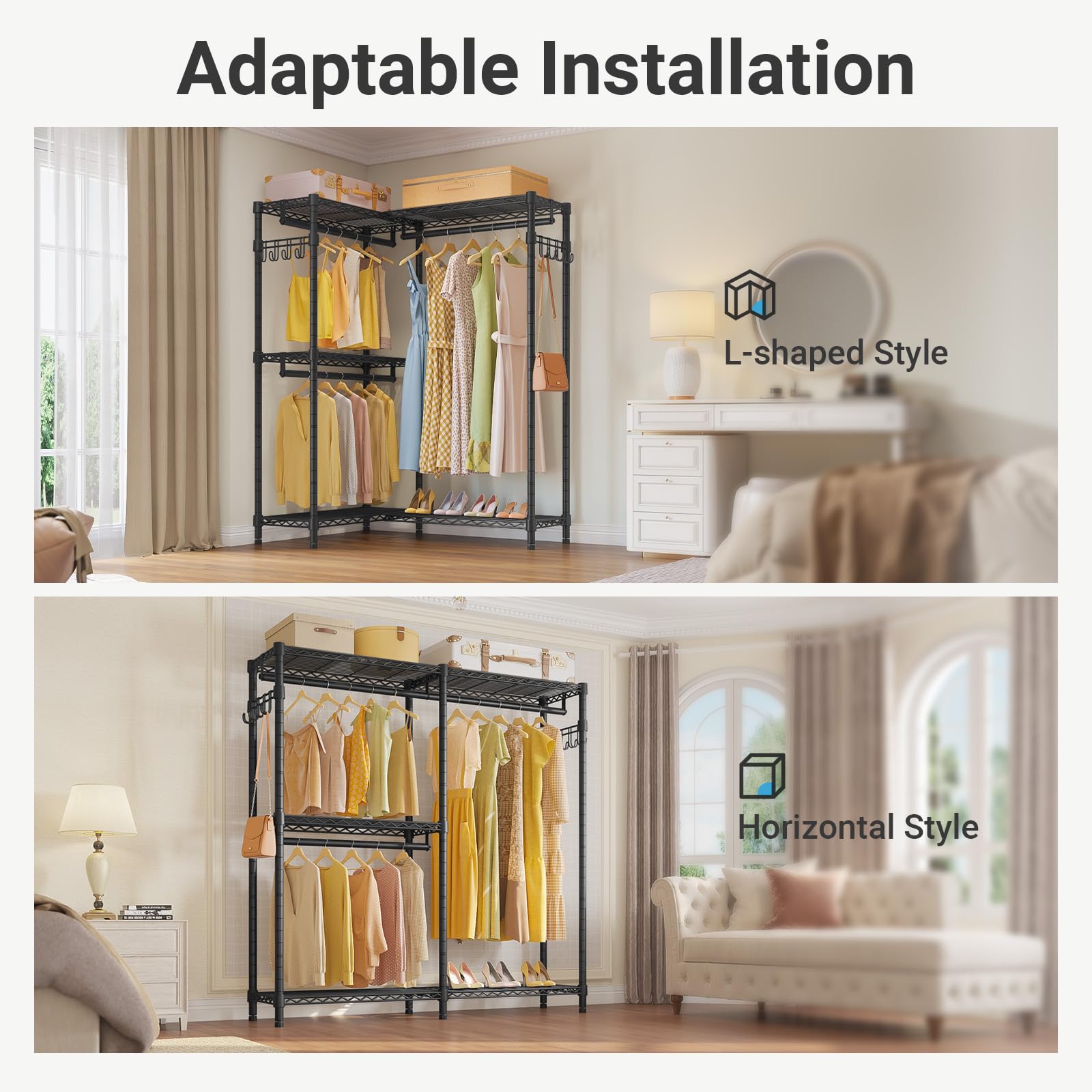 L4 Clothing Rack for Hanging Clothes Heavy Duty Closet for Corner