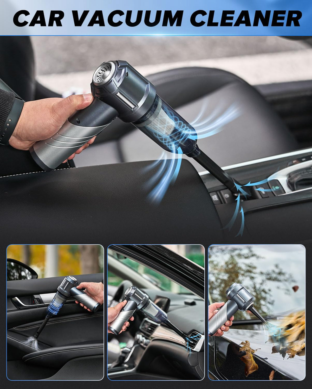 Handheld Car Vacuum Cordless Portable 17000PA Foldable HL133 Silver