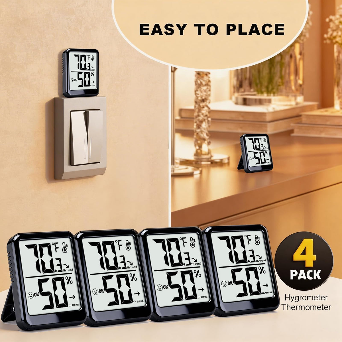 4 Pack Room Thermometer Indoor Hygrometer Humidity Gauge Meter (4 Count)