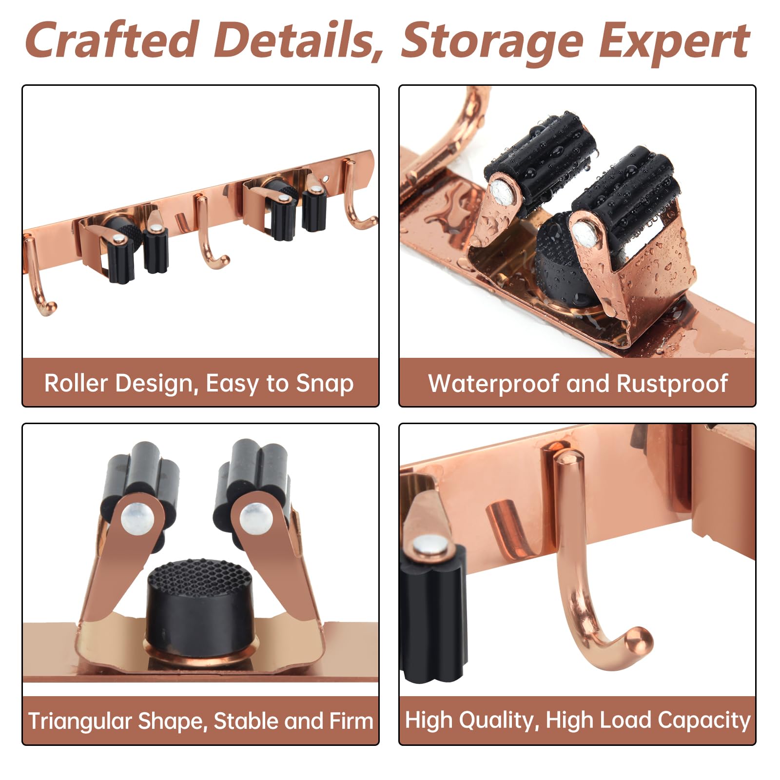3 Racks and 4 Heavy Duty Hooks Mop and Broom Holder Wall Mount