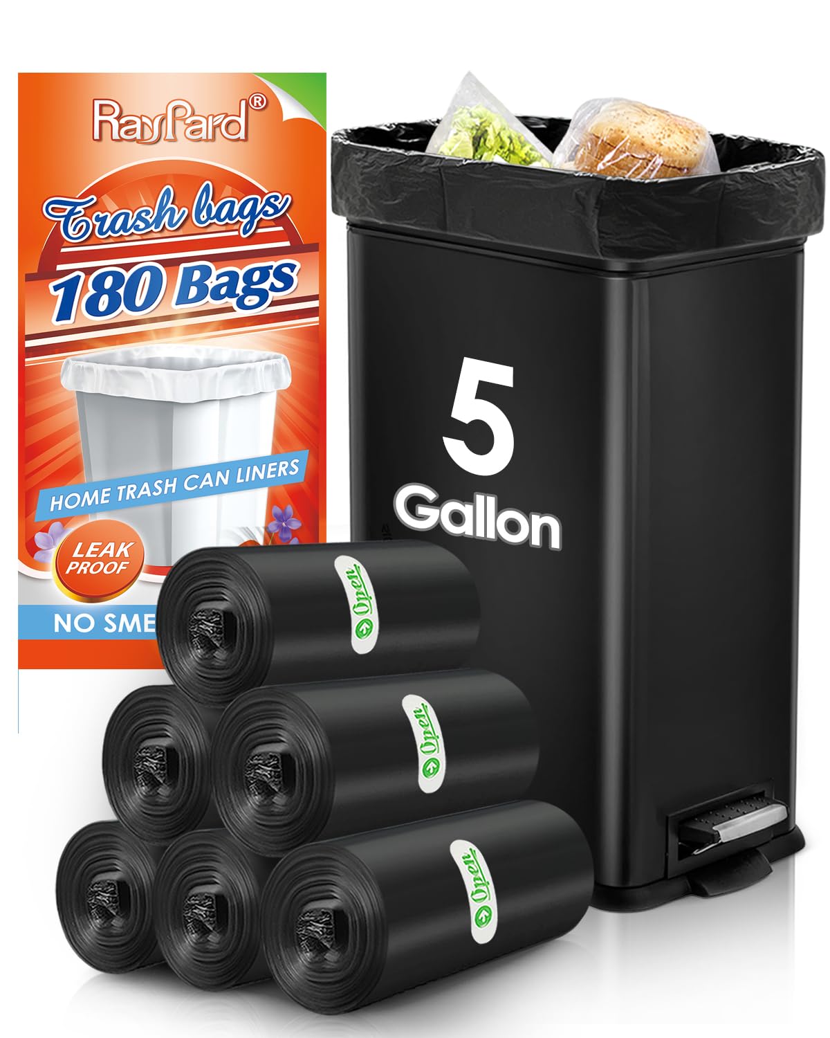 5 Gallon 180 Counts Small Strong Trash Bags Garbage Bags by RayPard