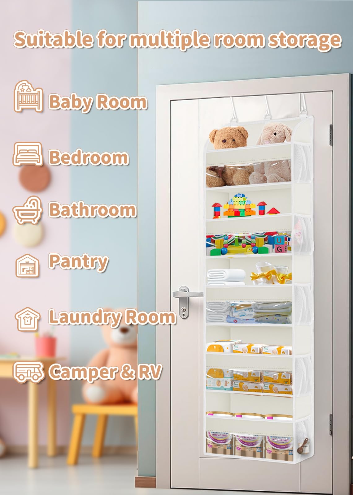 2 Pack Over the Door Storage Organizer with 5 Large Pockets (2 Count)