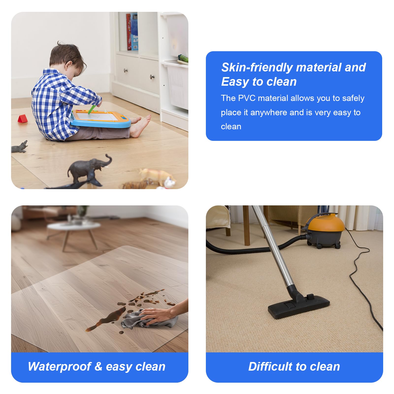 Chair Mat for Hard Floor 60"x 48" Large Office Chair Mat Smooth Glide