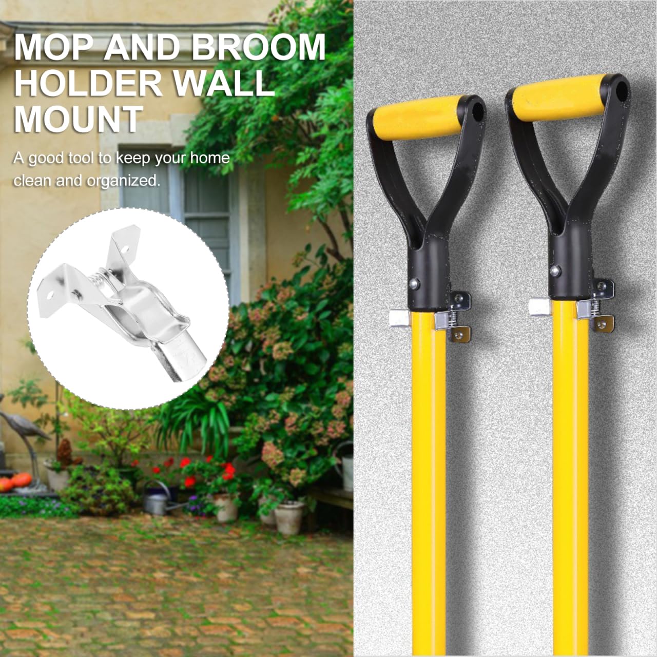 10Pcs Mop and Broom Holder Wall Mounted Organizer with Grippers for Home Storage Kitchen Bathroom Garage Space Saving