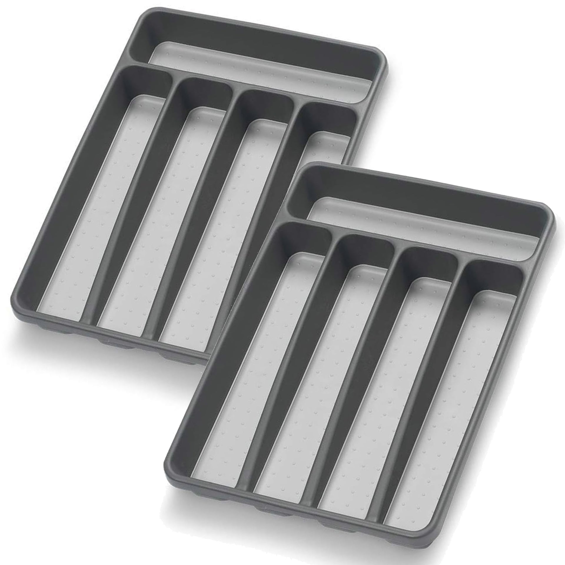 Silverware Organizer 2 Pieces Utenisl Organizer Holder Kitchen Drawer Organizer Plastic Silverware Tray for Drawer Flatware Organizer 5 Compartment Black (2 Count)