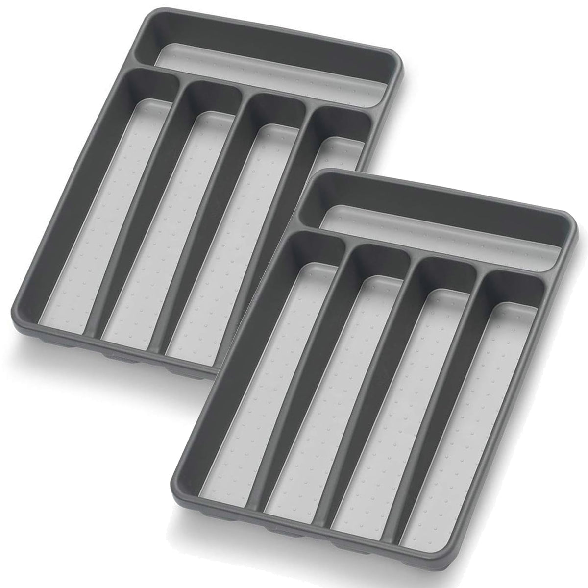 Silverware Organizer 2 Pieces Utenisl Organizer Holder Kitchen Drawer Organizer Plastic Silverware Tray for Drawer Flatware Organizer 5 Compartment Black (2 Count)