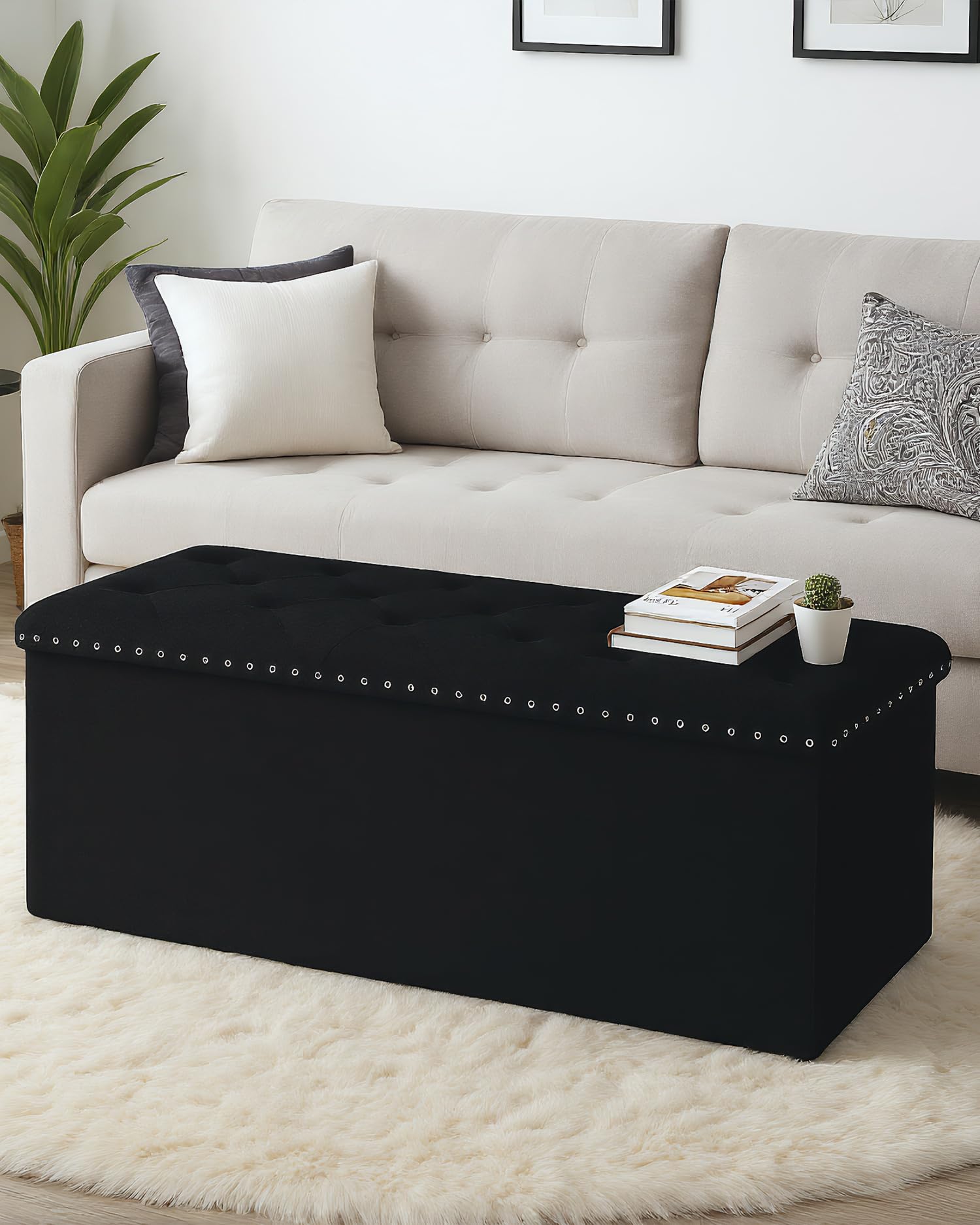 Velvet Storage Ottoman Bench