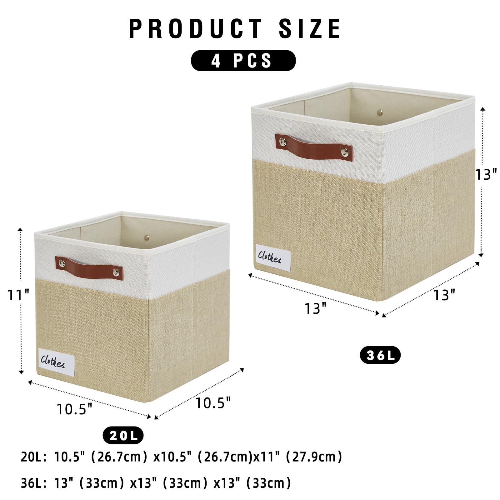 Collapsible Fabric Storage Cube Bins with 2 Reinforced PU Handles (4 Count)
