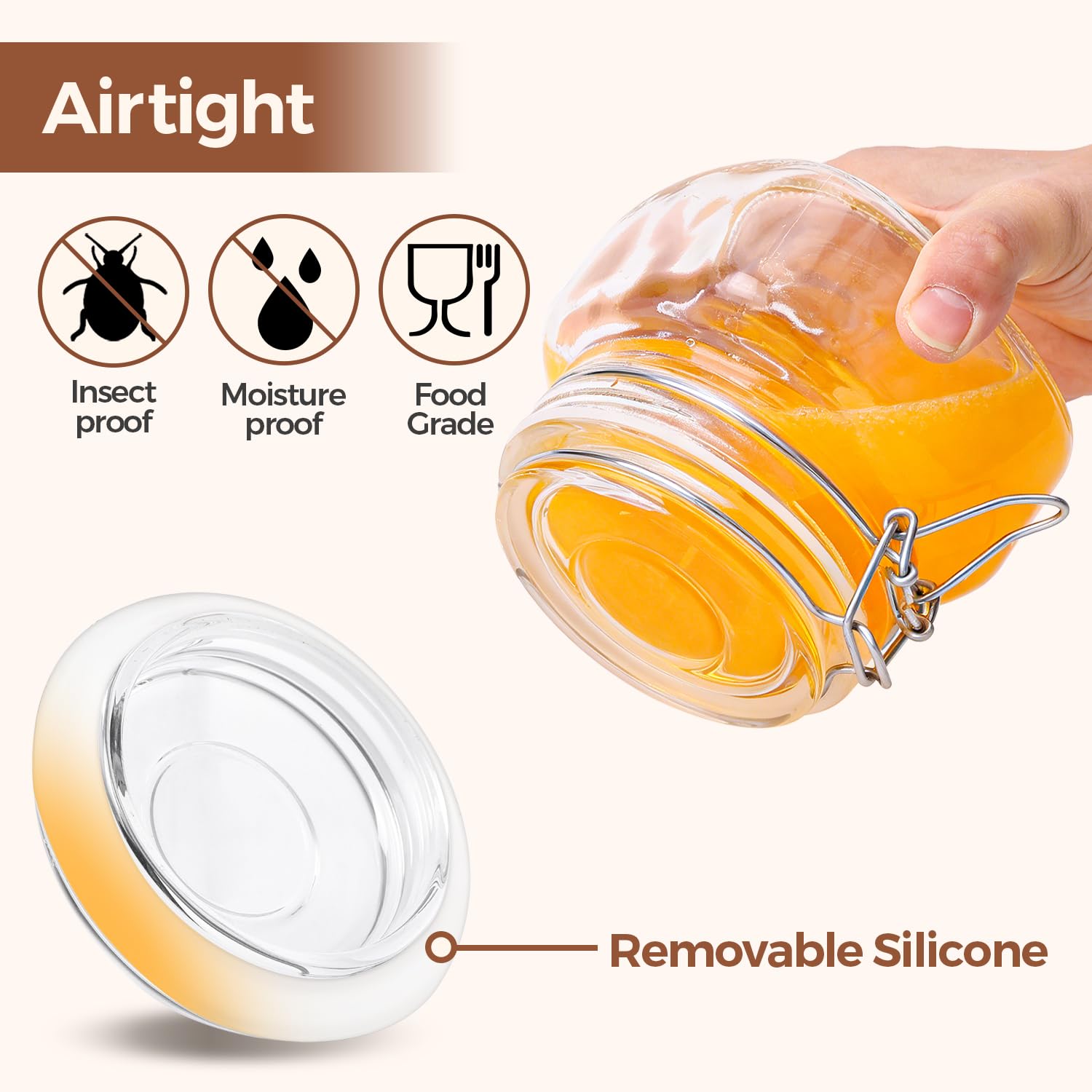 Square Small 17 oz Glass Jars with Airtight Lids 6 Pack Wide Mouth (6 Count)