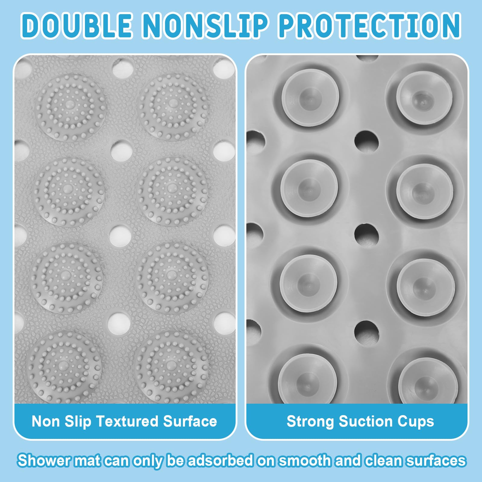 6 Pcs Non Slip Bath Mats 27.6x14.2 Inches TPE Bathtub Mats with Suction Cups Drain Holes Textured Surface Anti Slip Shower Pad for Bathroom Tub Adults Elderly Home Hotel (6 Count)