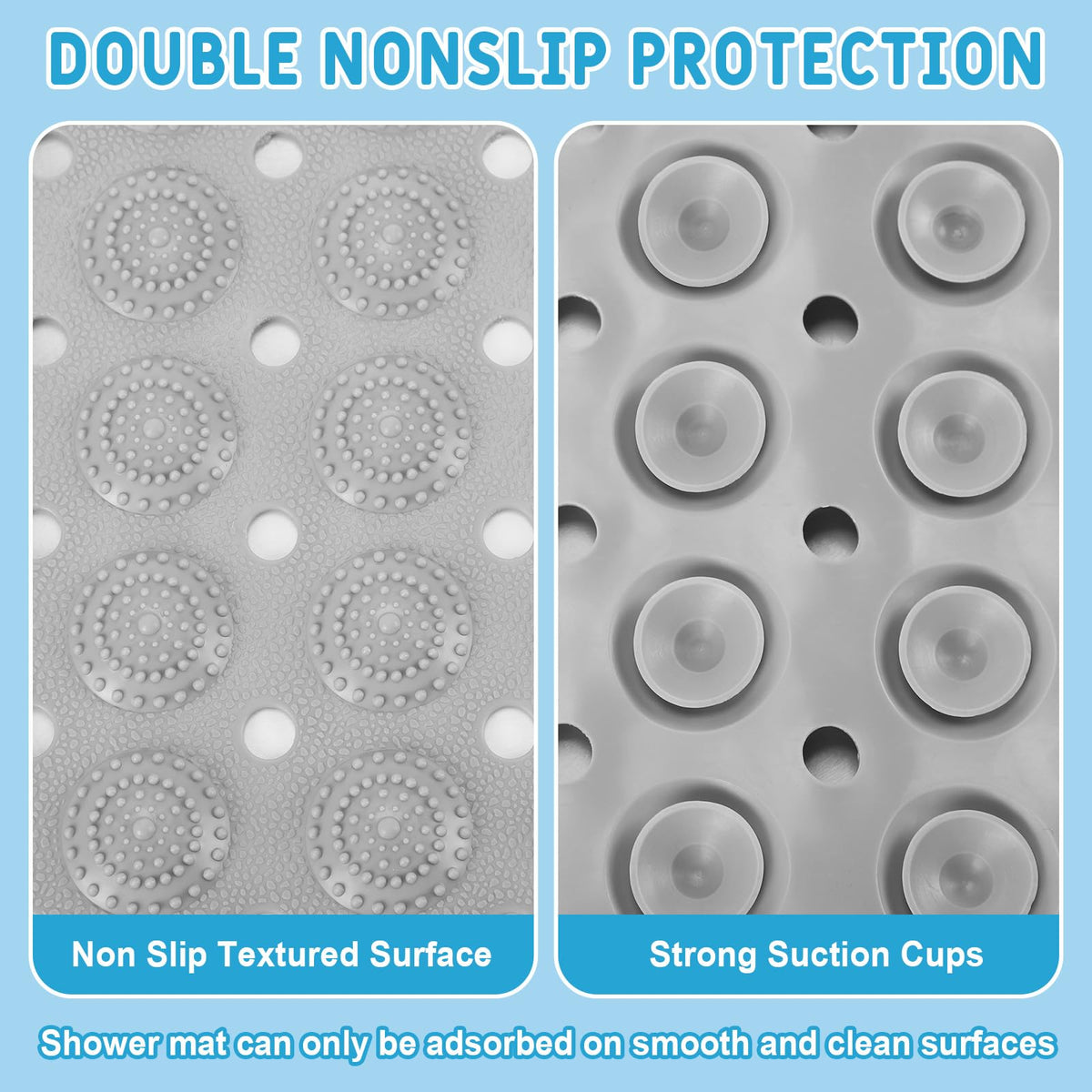 12 Pcs Non Slip Bath Mats 27.6x14.2 Inches TPE Bathtub Mats with Suction Cups Drain Holes Textured Surface Anti Slip Shower Pad for Bathroom Tub Adults Elderly Home Hotel (12 Count)