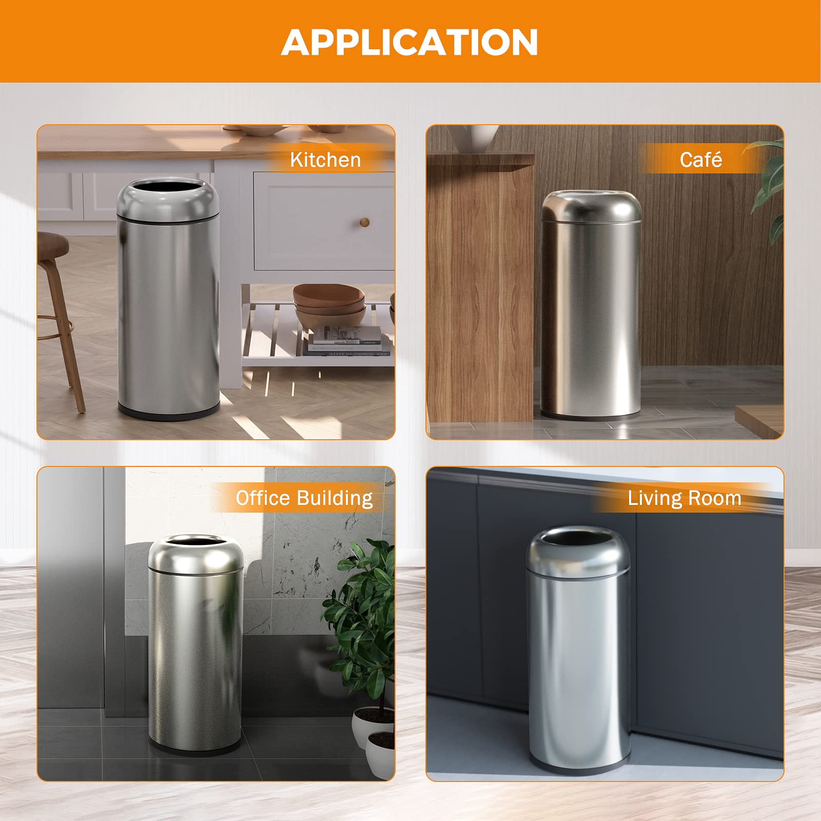 16.5Gal Open Top Trash Can with Lid