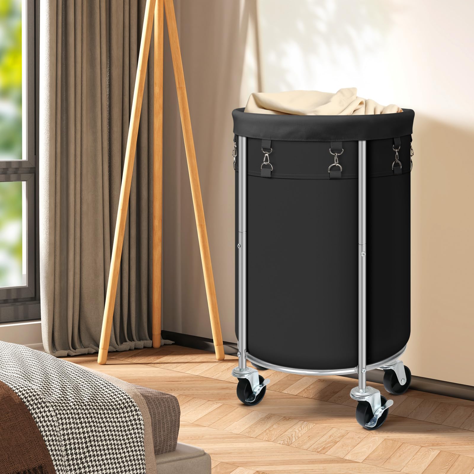 100L Round Rolling Laundry Hamper Basket with Wheels
