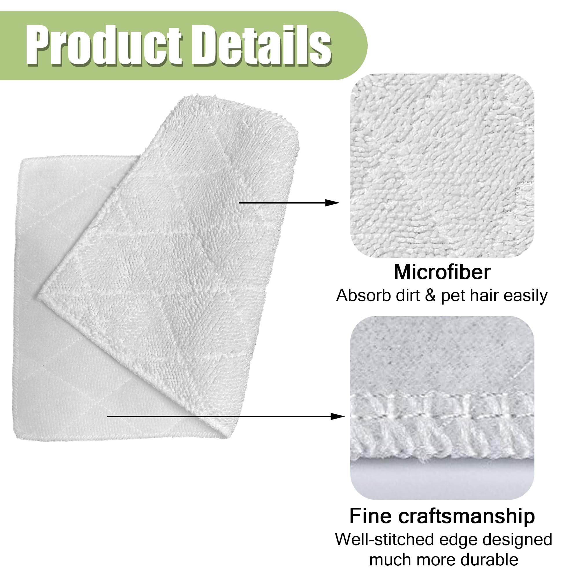 Light 'N' Easy Steam Mop Pads Replacement Reusable for S3601 S3101 S7326 7688ANB 7688ANW Floor Microfiber Cleaning Cloths