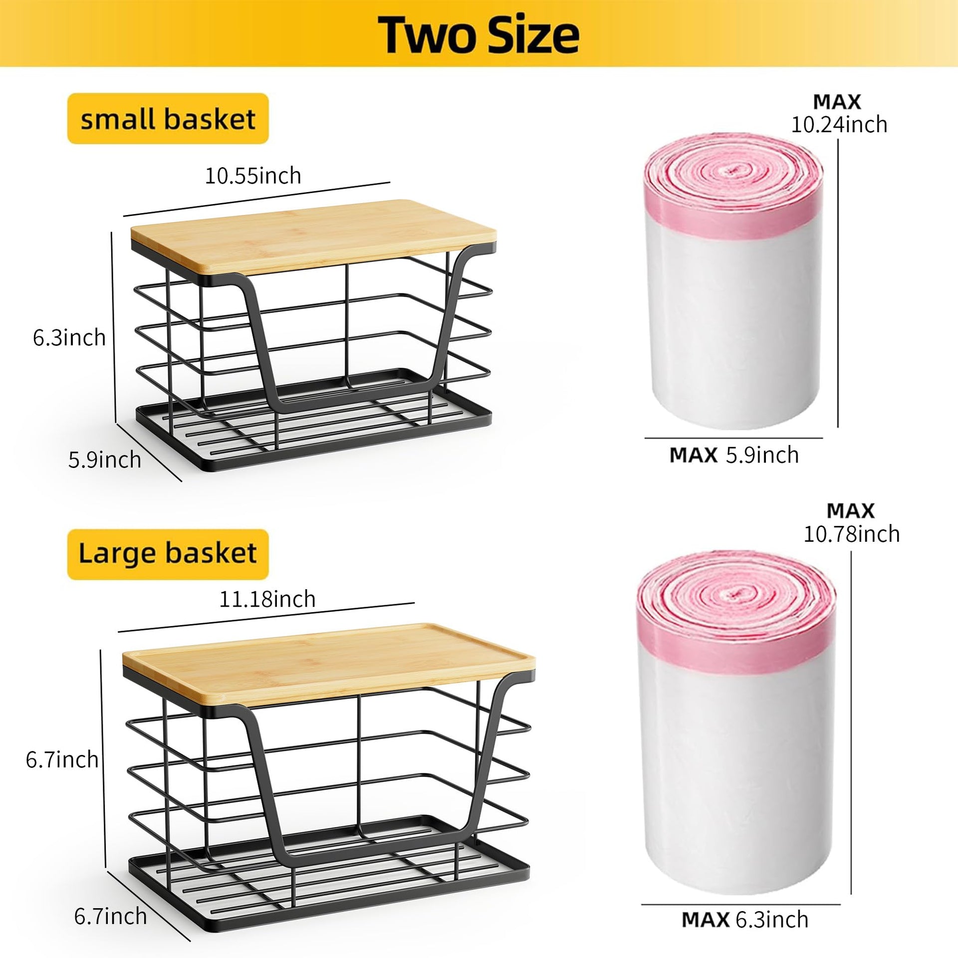 2 Pack Stackable Wire Storage Basket with Bamboo Lid