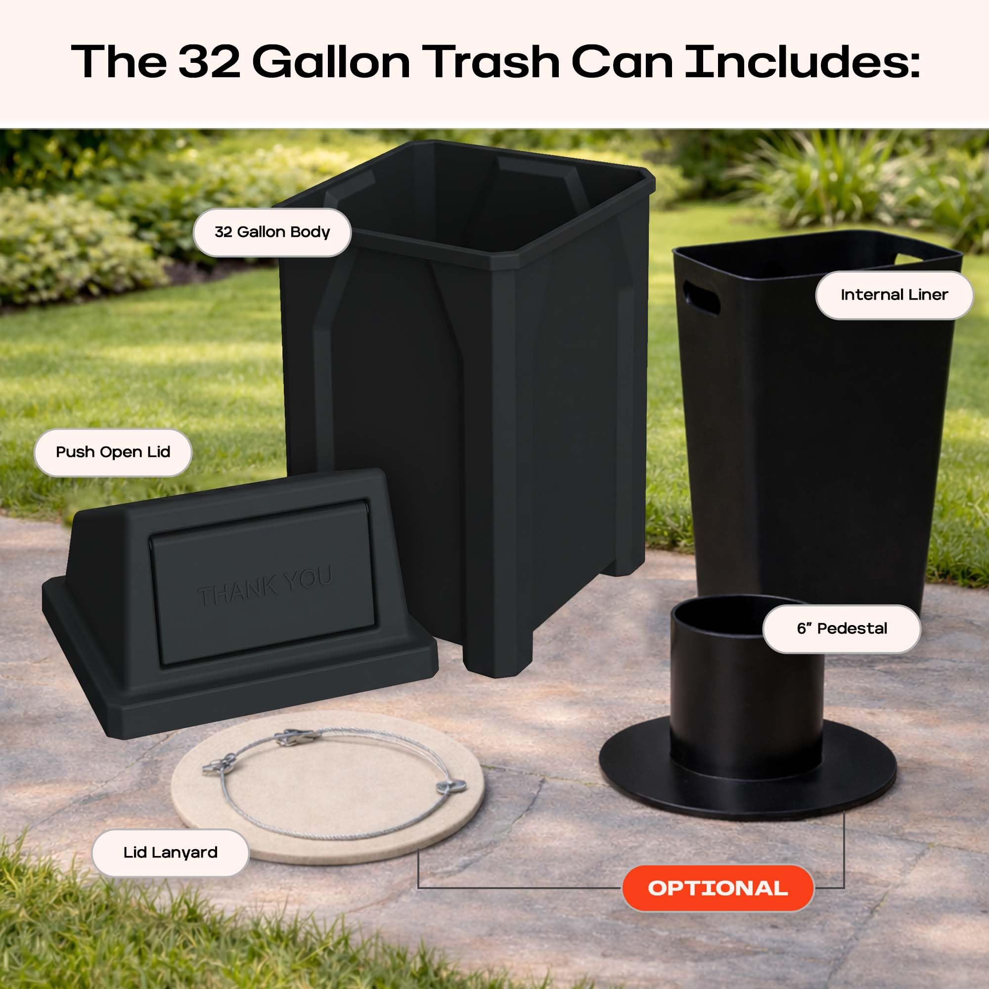 Campus Collection 32 Gallon Outdoor Commercial Trash Can with Lid