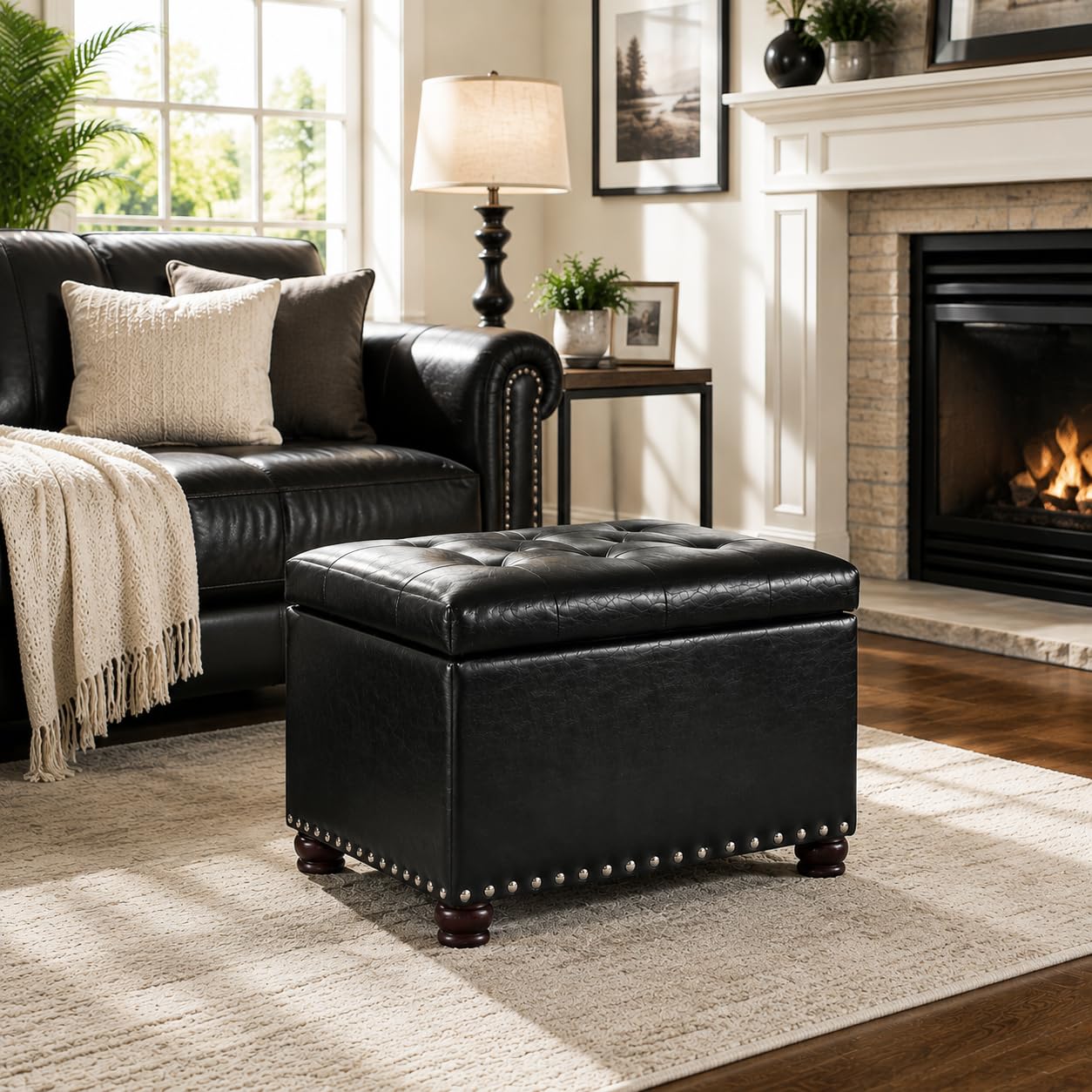 Leather Ottoman with Storage