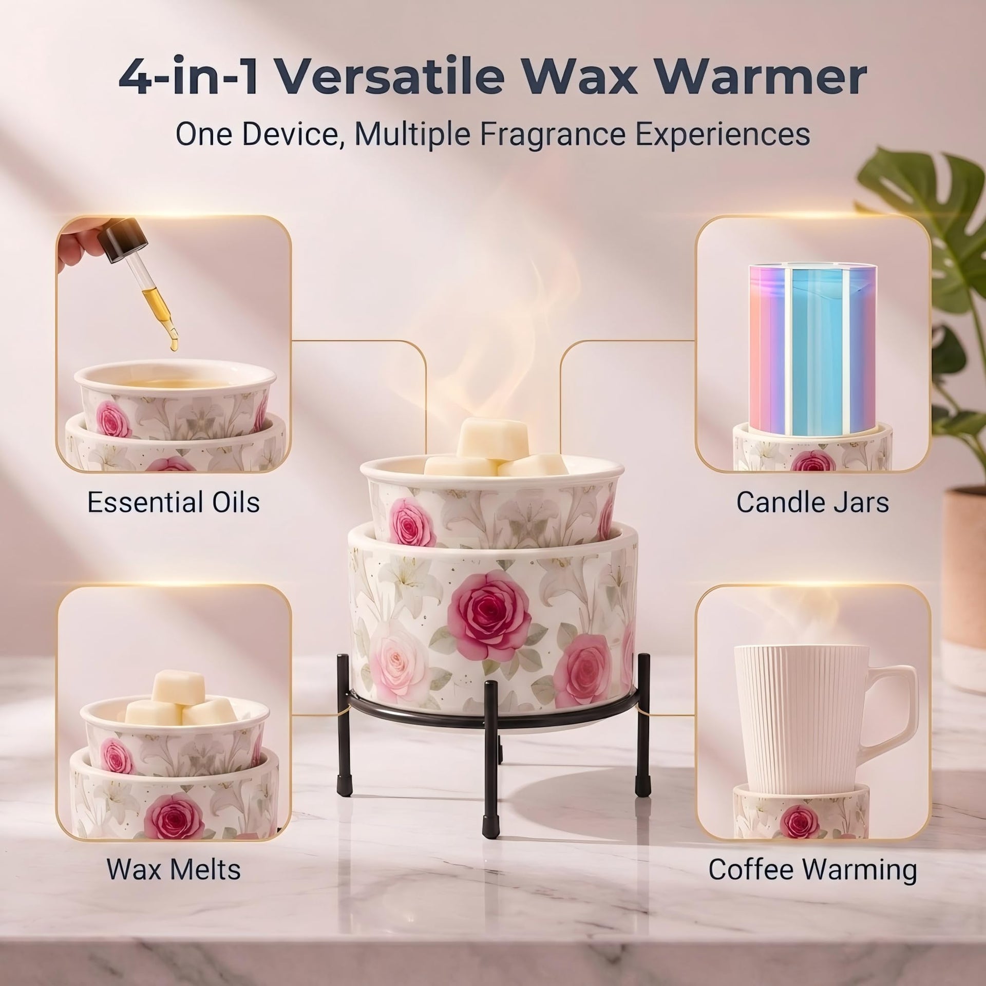 Pink Floral Ceramic Electric Wax Melt Warmer