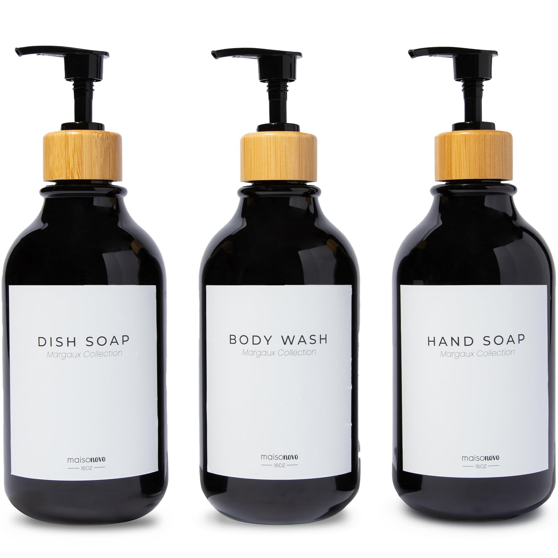 Shampoo and Conditioner Bottles Set of 3 Black Bamboo (3 Count)