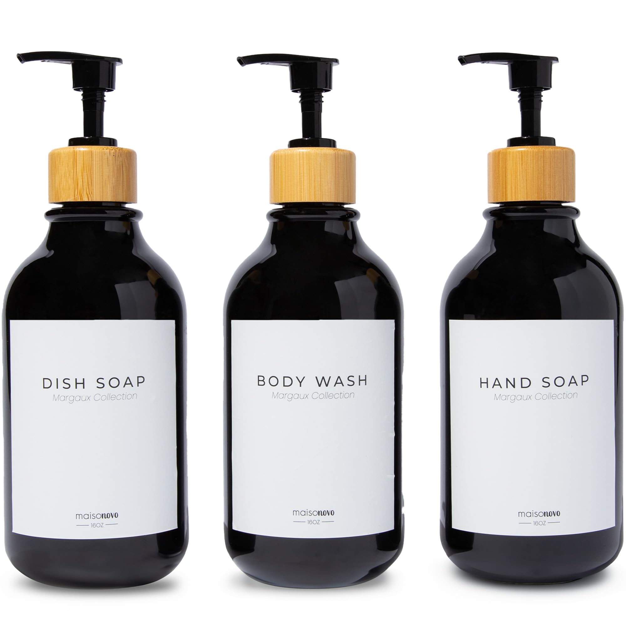 Shampoo and Conditioner Bottles Set of 3 Black Bamboo (3 Count)