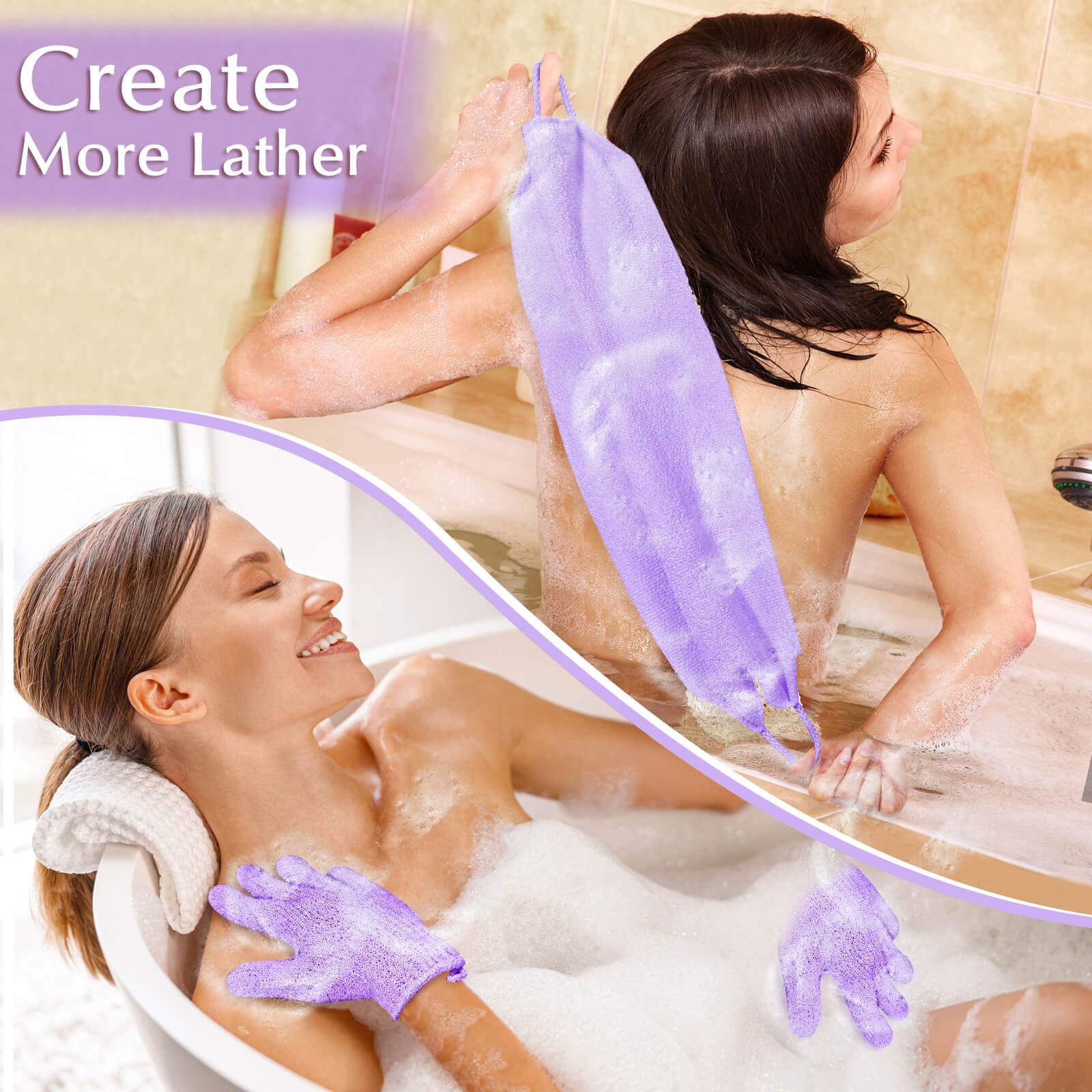 Exfoliating Back Scrubber Bath Gloves Set (3 Count)