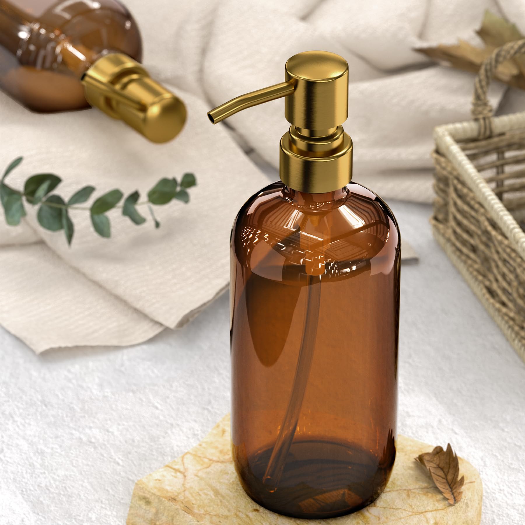 Amber Glass Soap Dispenser (2 Count)