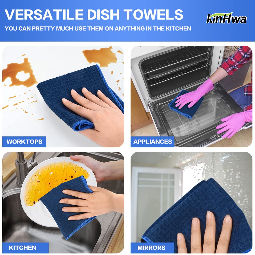 Waffle Microfiber Dish Cloths Navyblue Kitchen Towels Cleaning Cloth (6 Count)