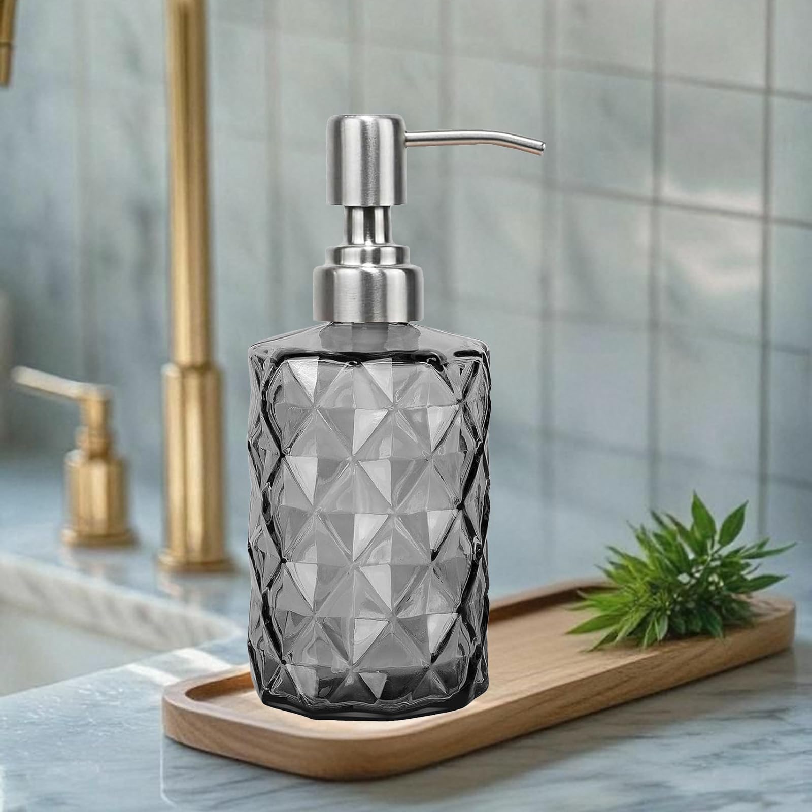 12Oz Gray Glass Soap Dispenser