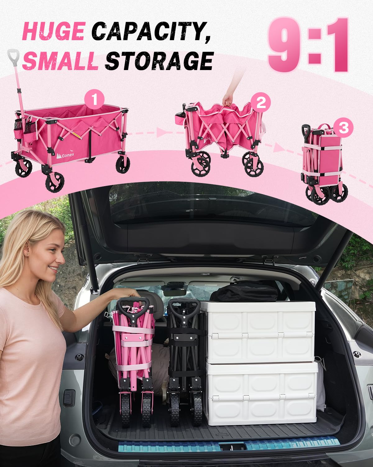 38" L Collapsible Wagon Cart Foldable