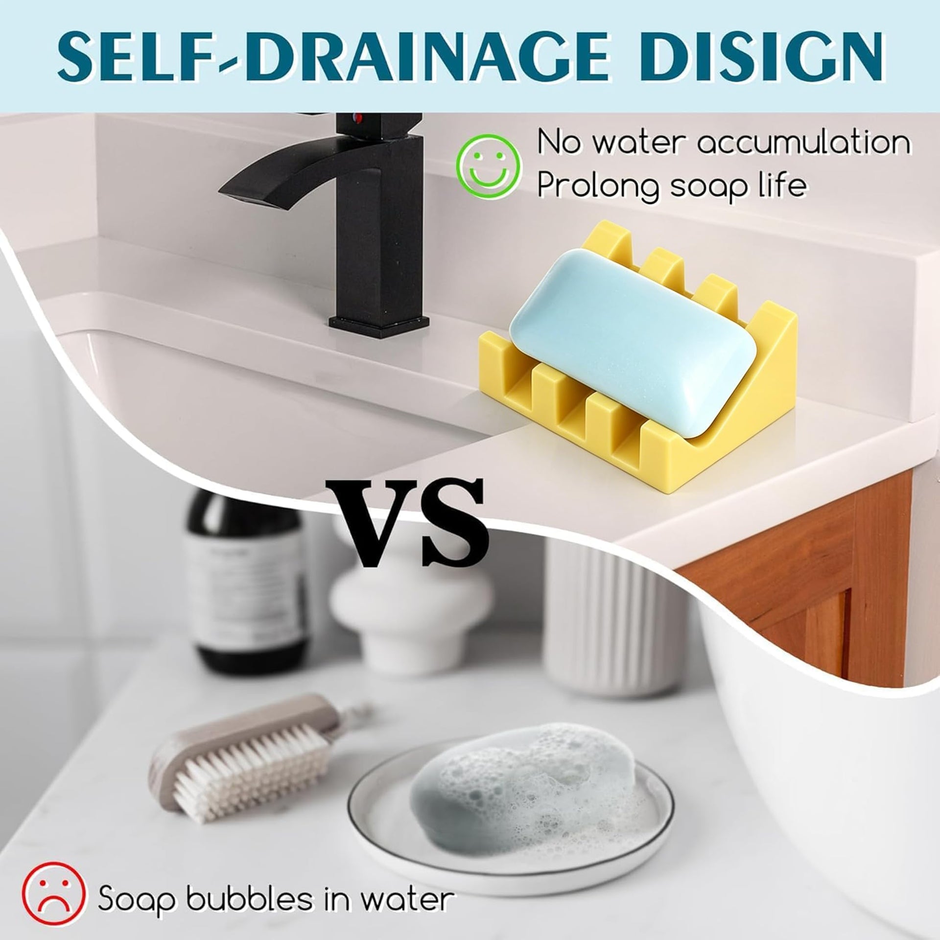 Silicone Soap Dish Self Draining with Suction Cups