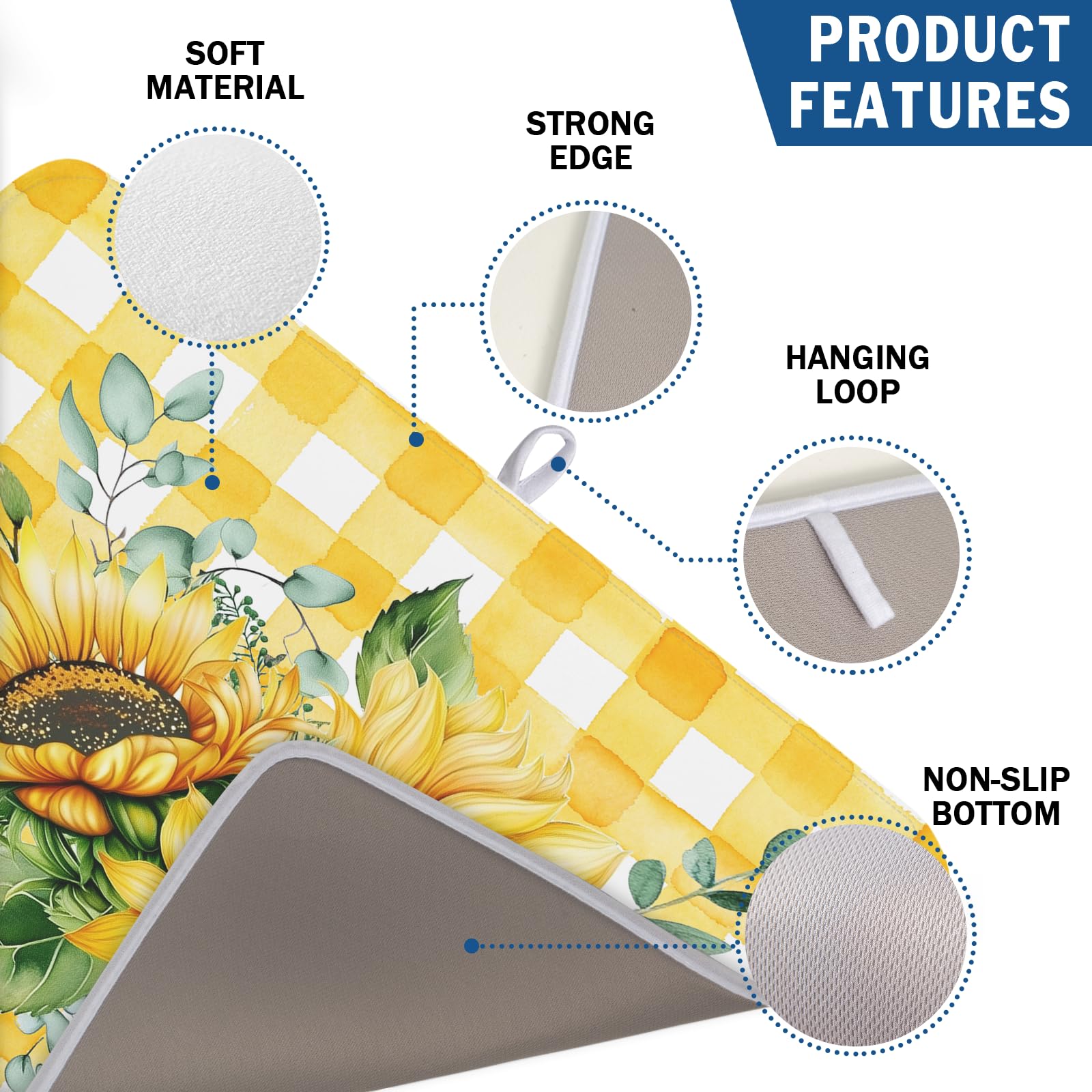Sunflower Dish Drying Mat 18x24 Inch Absorbent Reversible Summer Sunflower Drying Mat Summer Plaid Dish Drying Rack Mat Yellow Summer Themed Dish Drainer Mat for Kitchen Counter Coffee Bar