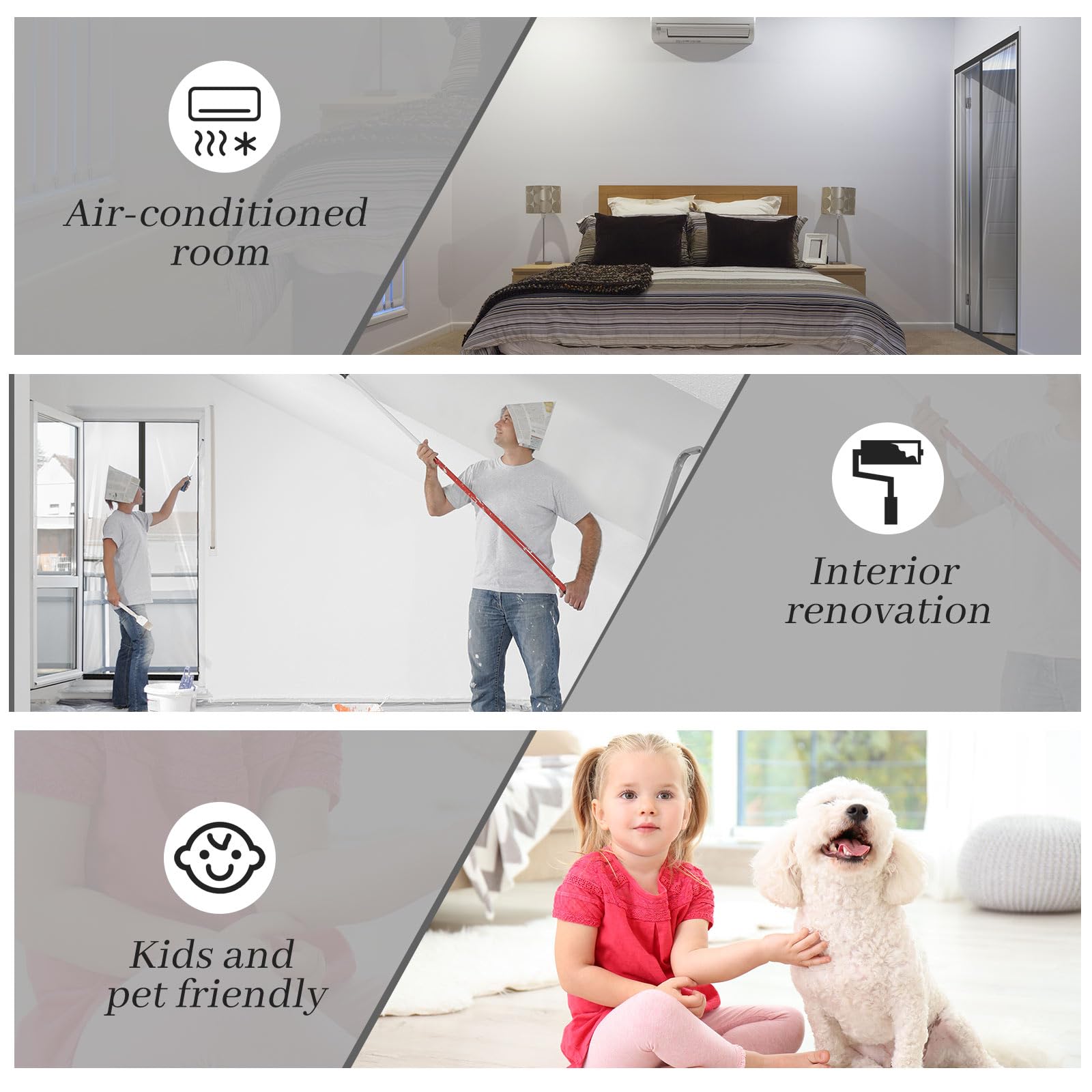 1 Pack Zipper 60 x 102 Inch Dust Barrier Door Kit 5 x 8.5 ft Reusable Temporary Wall Construction Plastic Curtain Cover Containment Standard Gray Doorway Screen Sheeting for Home Renovation